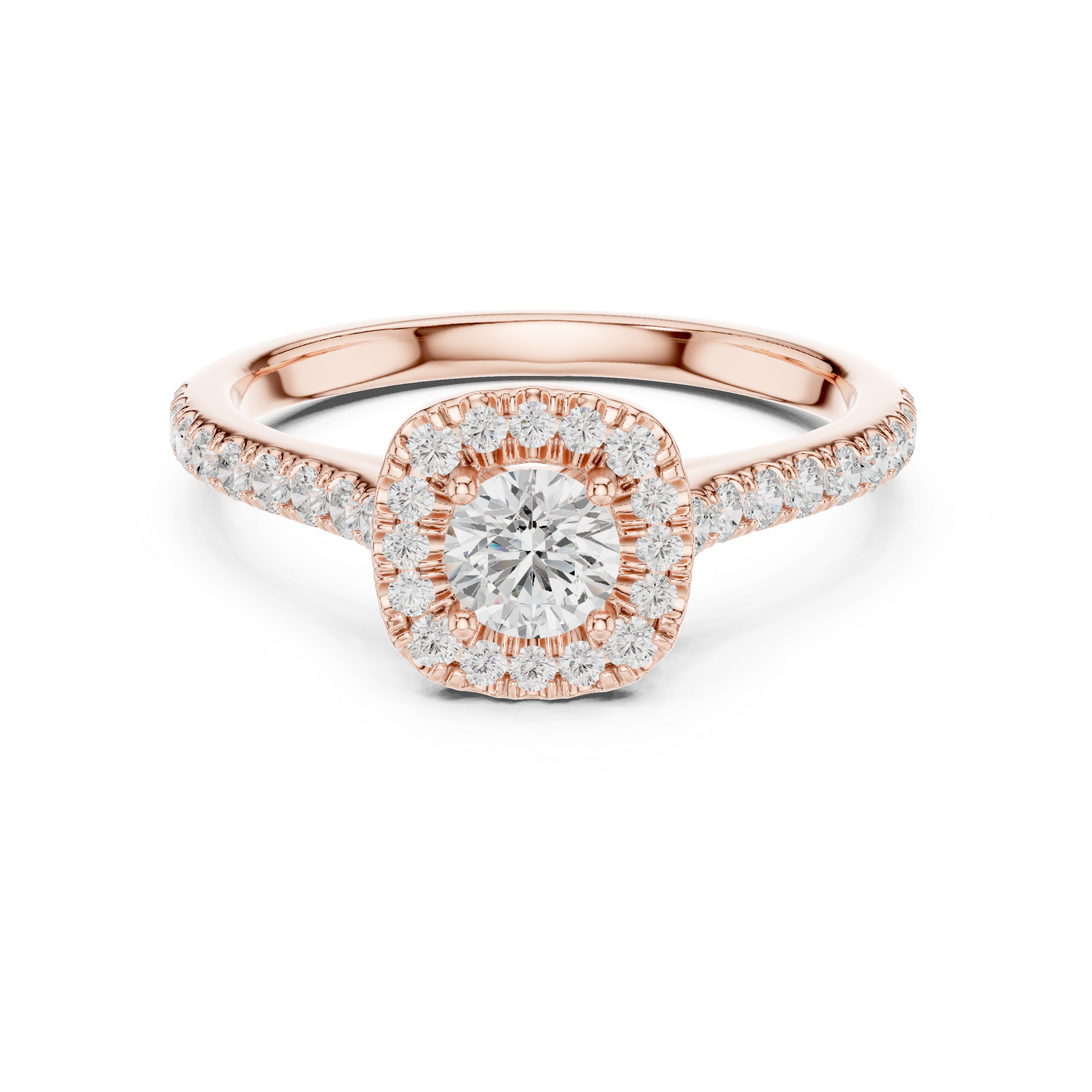 Cushion Halo Diamond Engagement Ring – Pavé Cathedral Bridal Ring