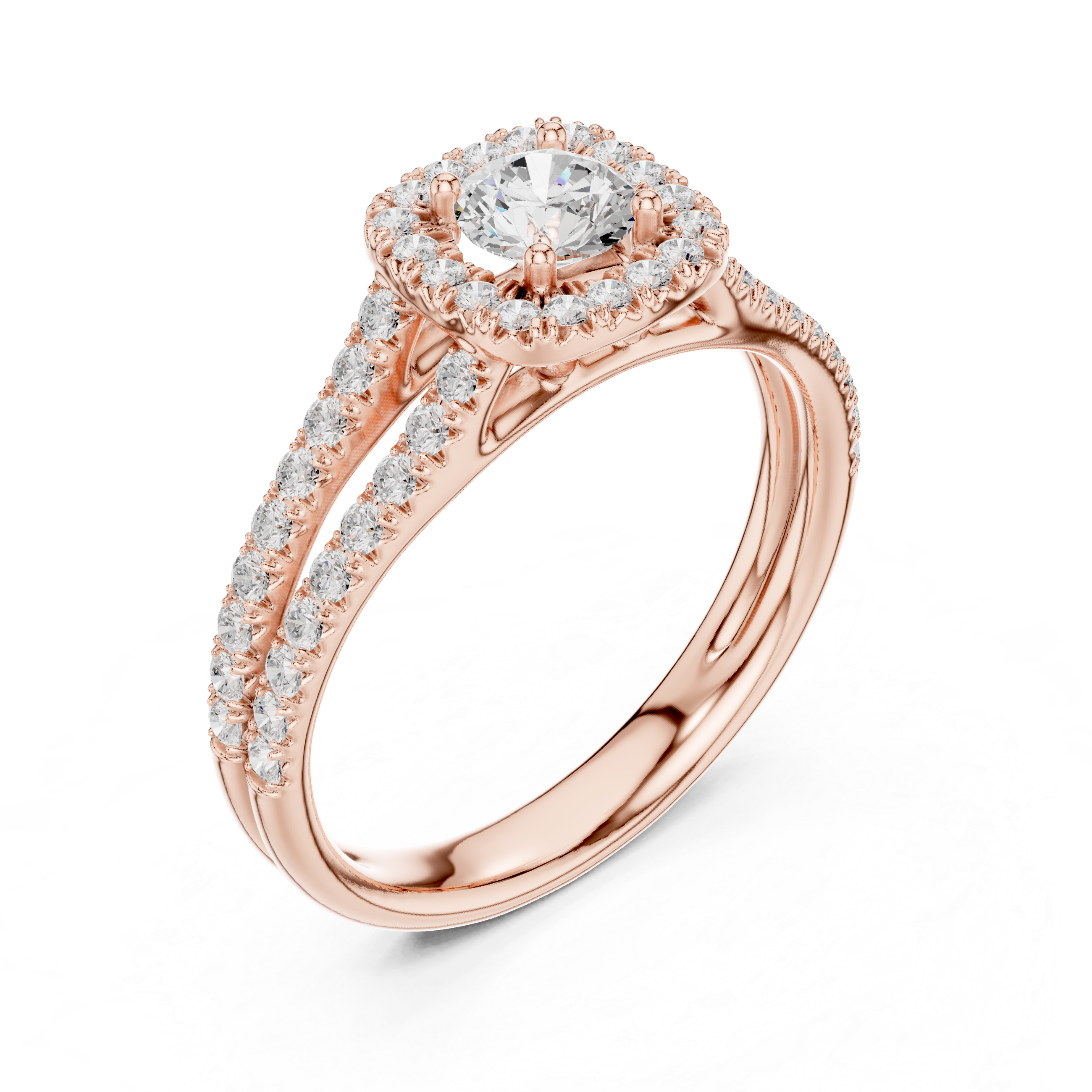 Double Split Shank Halo Diamond Engagement Ring – Pavé Bridal Ring