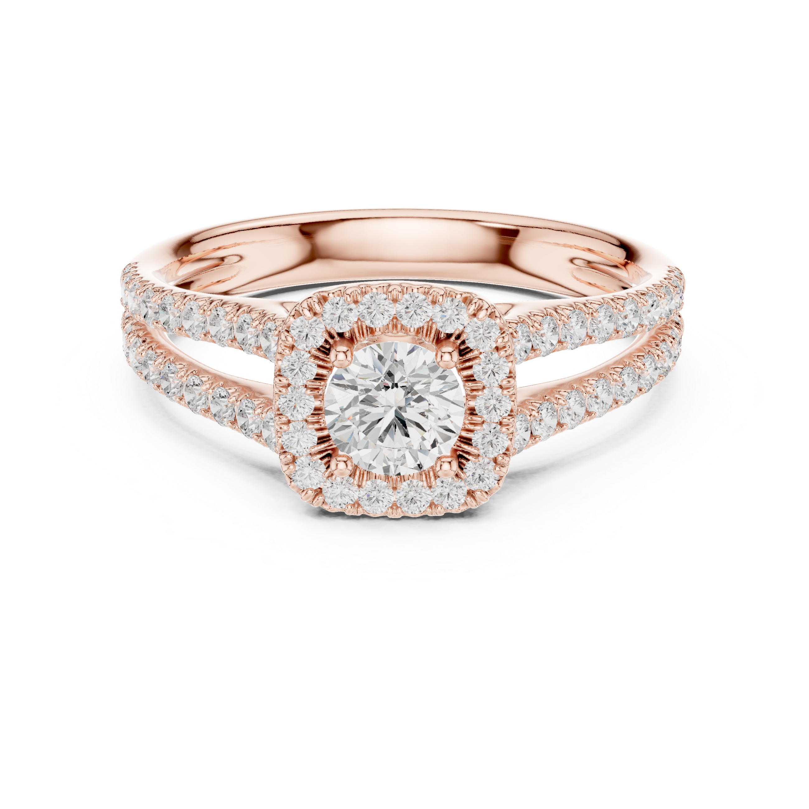 Double Split Shank Halo Diamond Engagement Ring – Pavé Bridal Ring