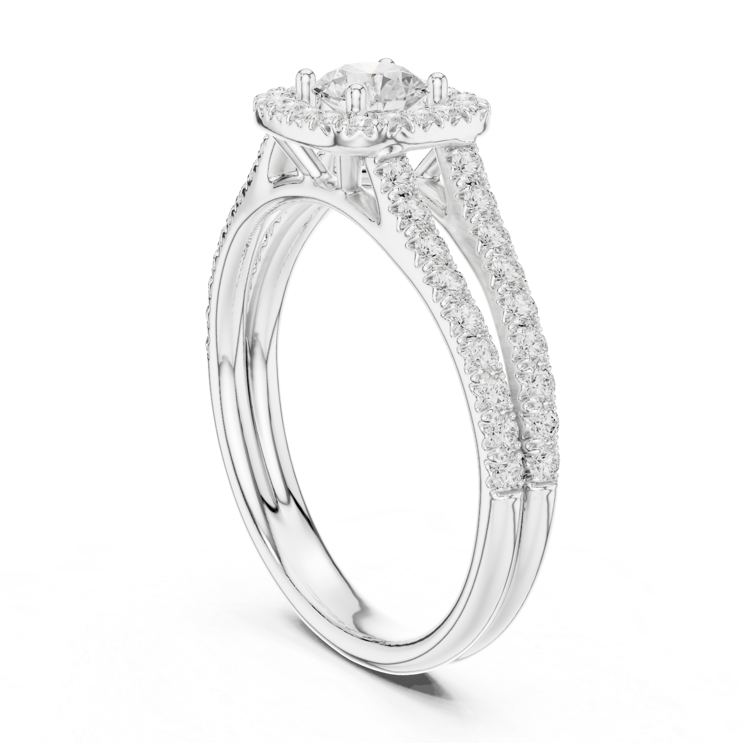 Double Split Shank Halo Diamond Engagement Ring – Pavé Bridal Ring