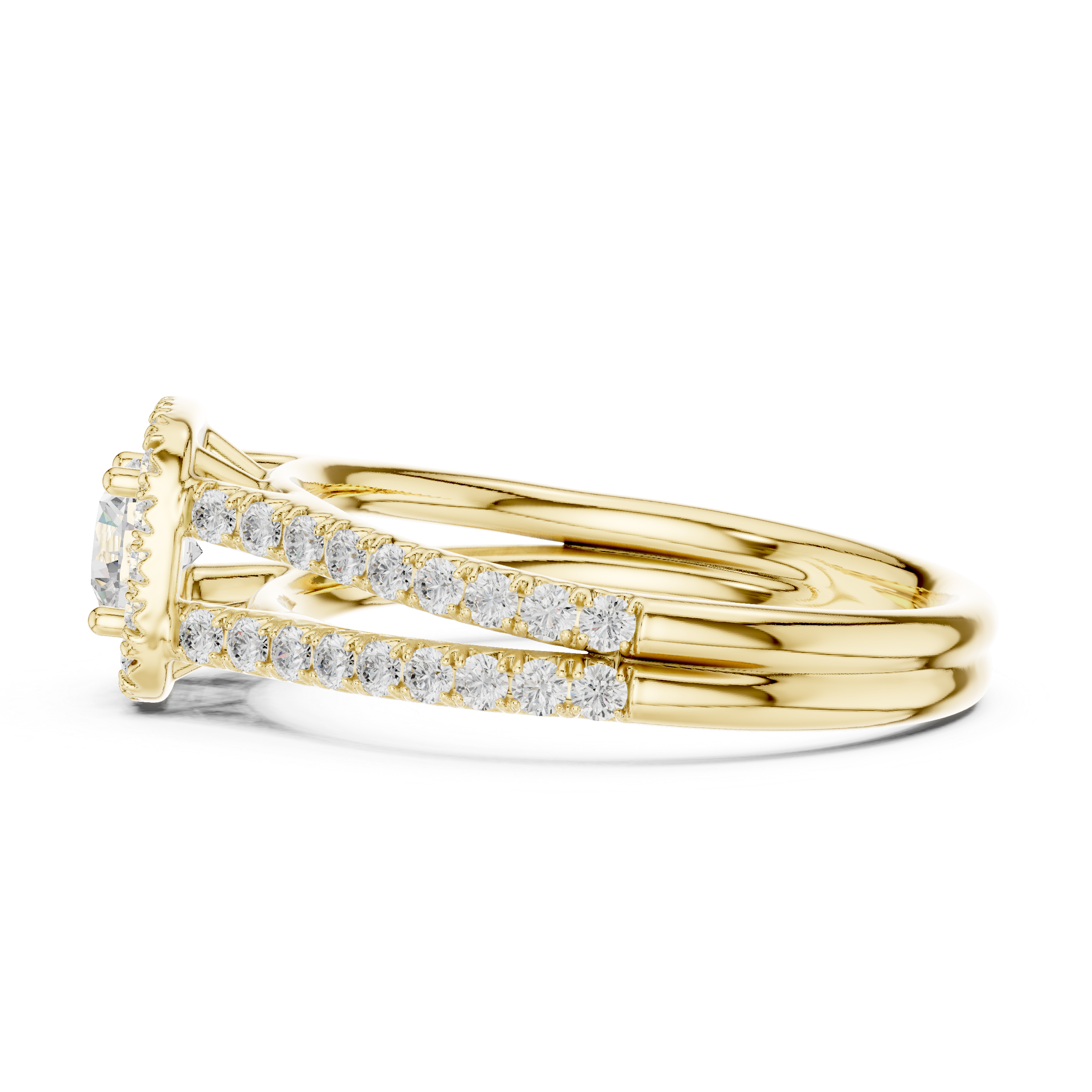 Double Split Shank Halo Diamond Engagement Ring – Pavé Bridal Ring