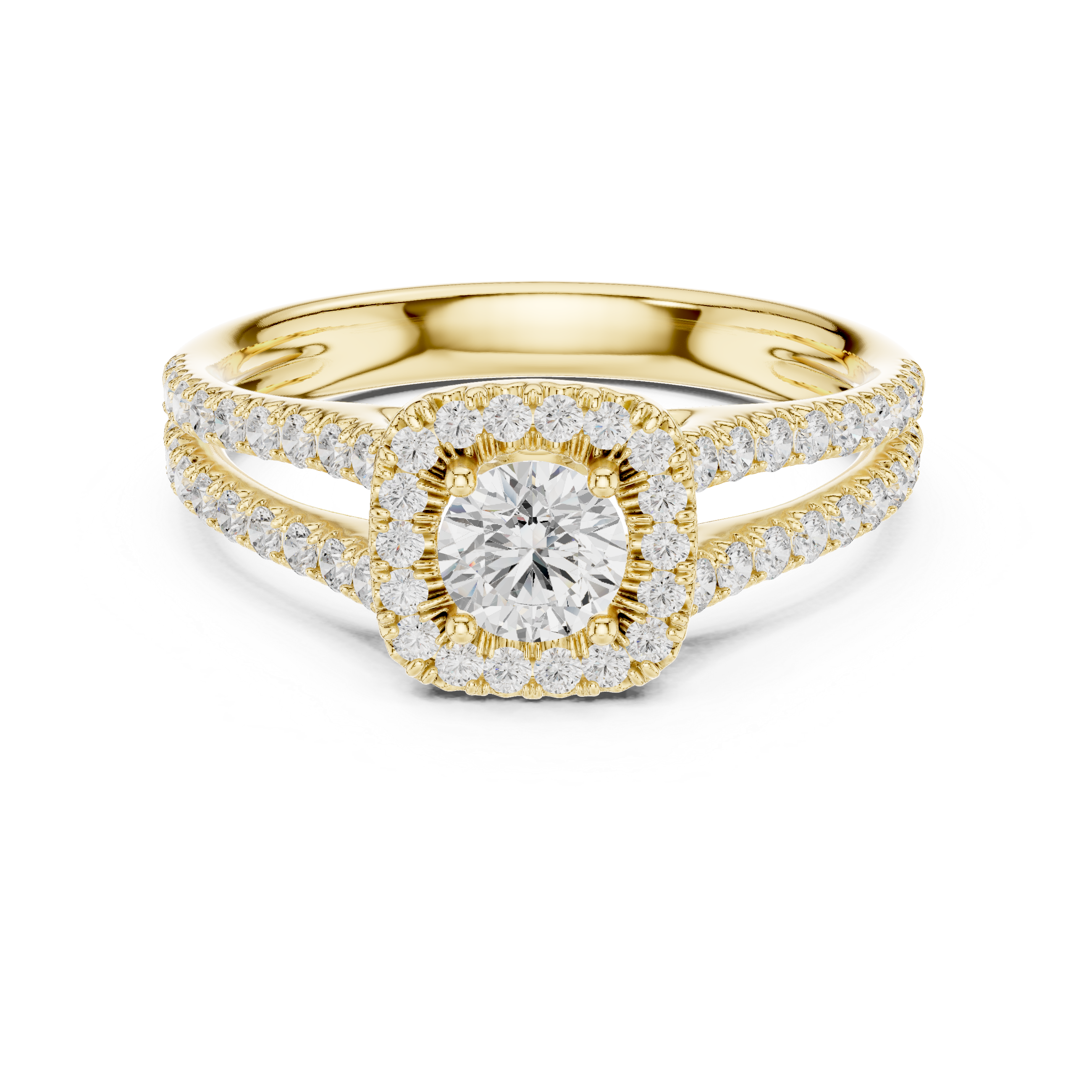 Double Split Shank Halo Diamond Engagement Ring – Pavé Bridal Ring