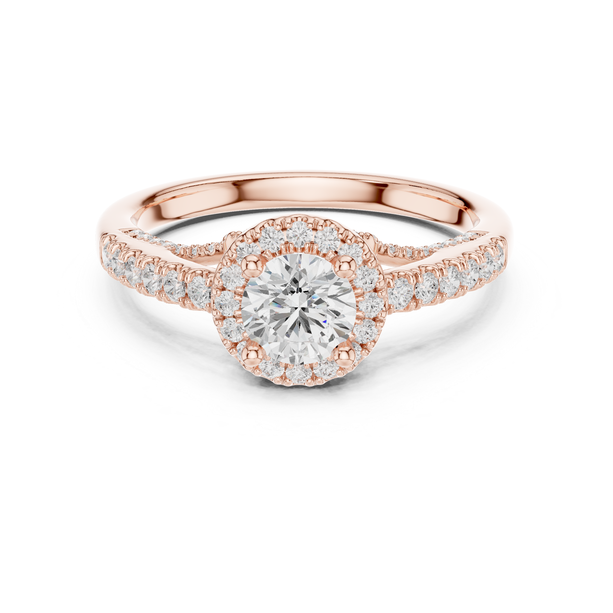 Vintage Inspired Halo Diamond Engagement Ring – Split Pavé Shank Bridal Ring