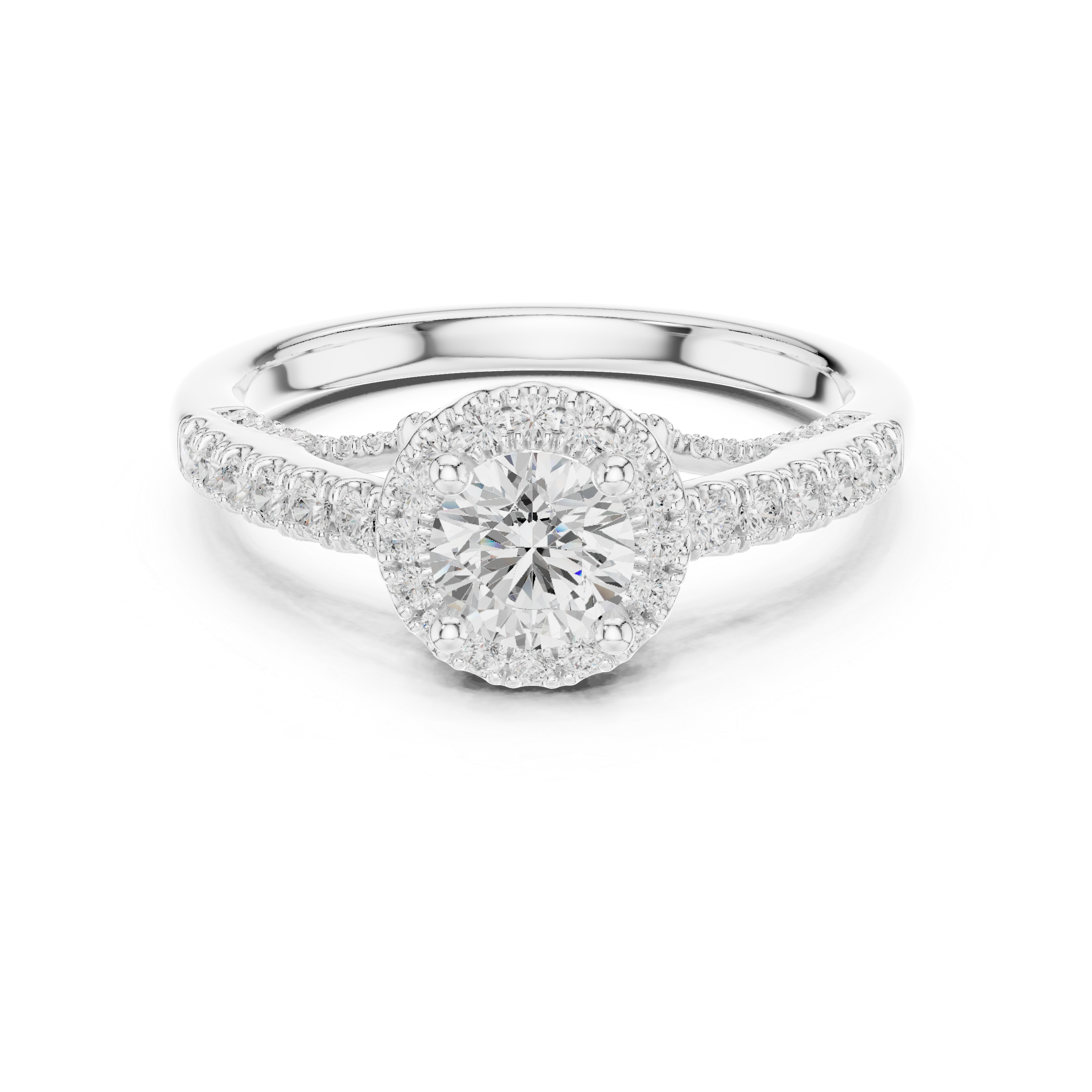 Vintage Inspired Halo Diamond Engagement Ring – Split Pavé Shank Bridal Ring