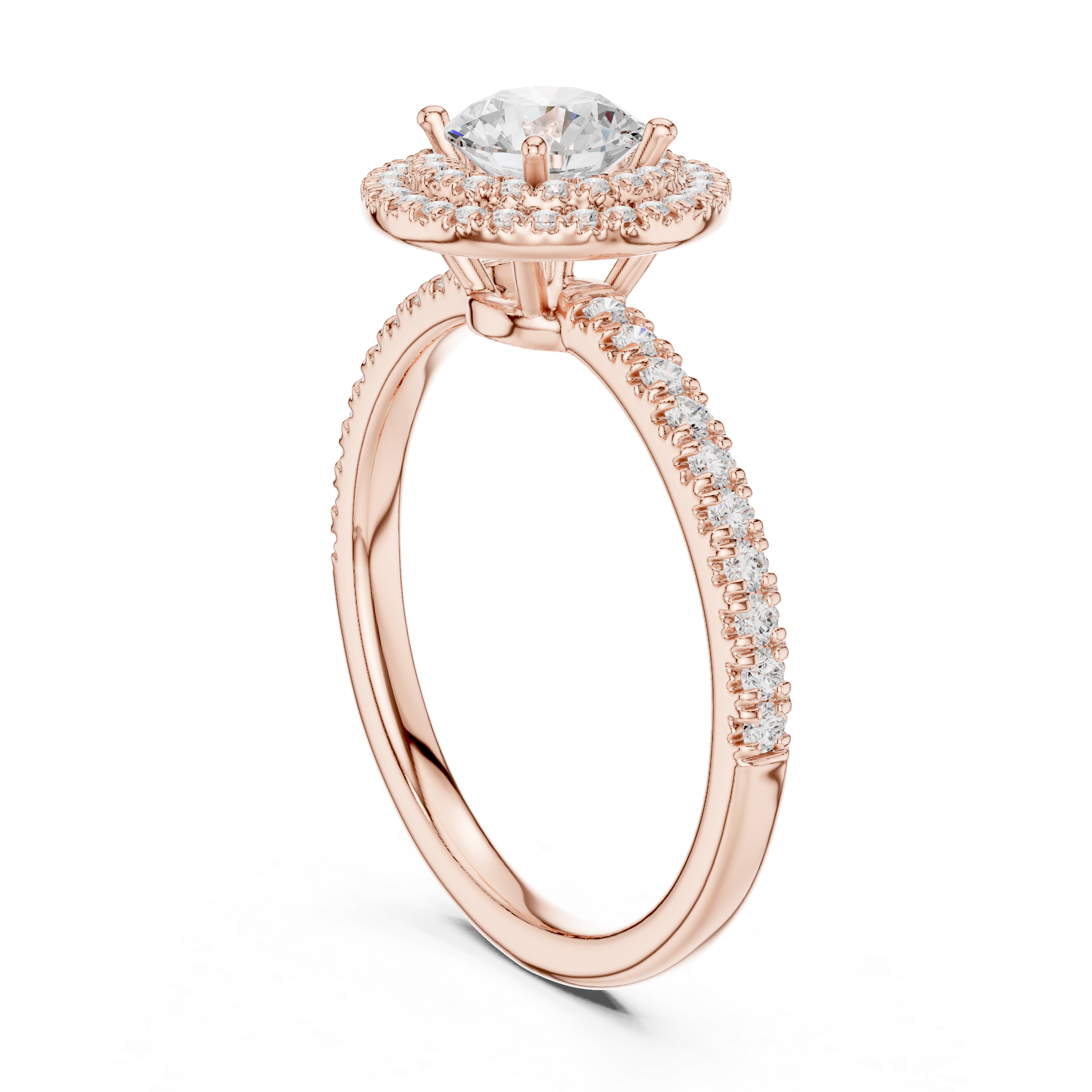 Double Halo Diamond Engagement Ring – Round Cut Pavé Bridal Ring