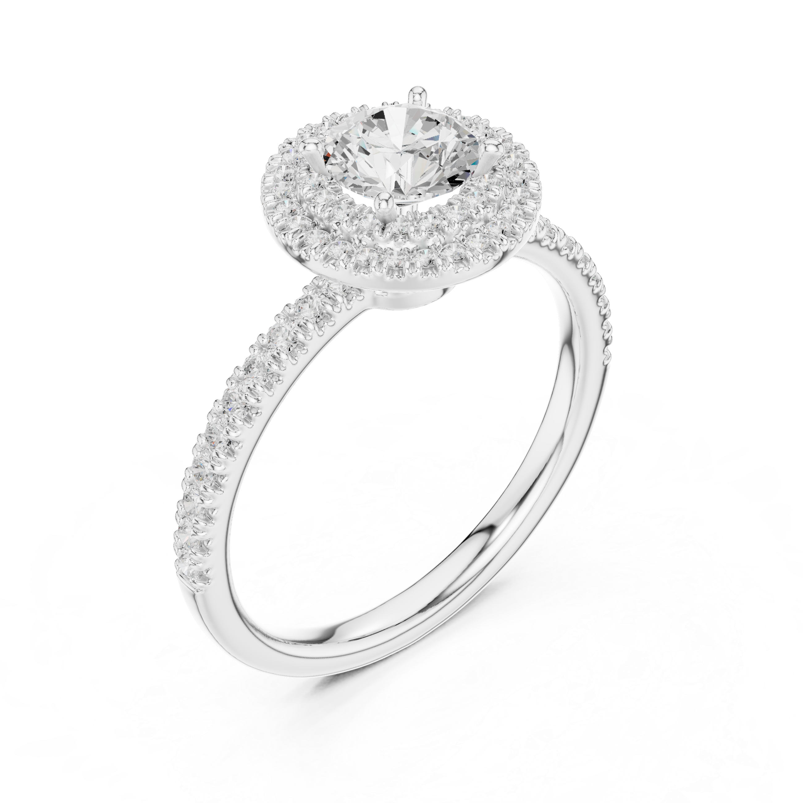 Double Halo Diamond Engagement Ring – Round Cut Pavé Bridal Ring