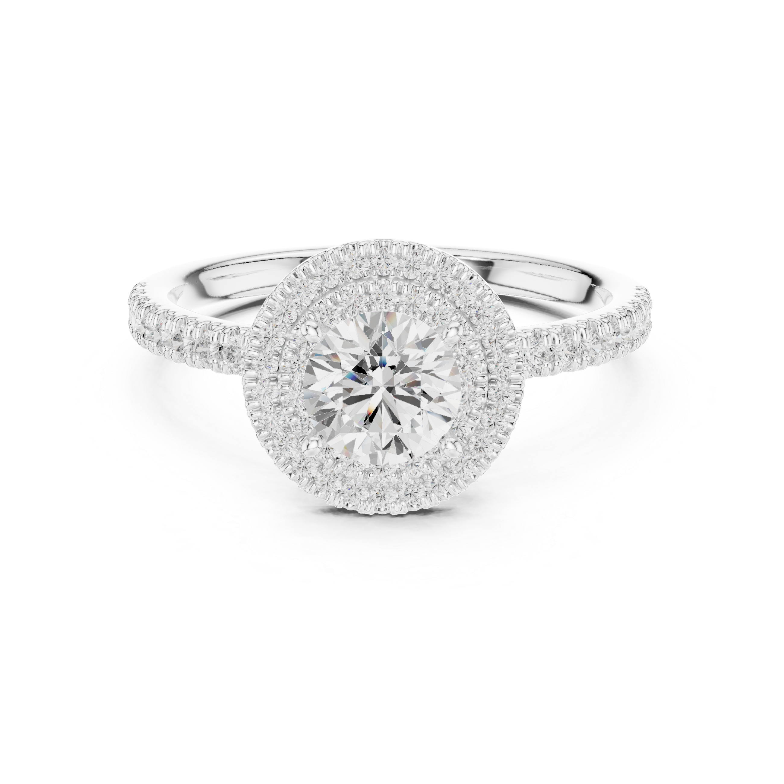 Double Halo Diamond Engagement Ring – Round Cut Pavé Bridal Ring