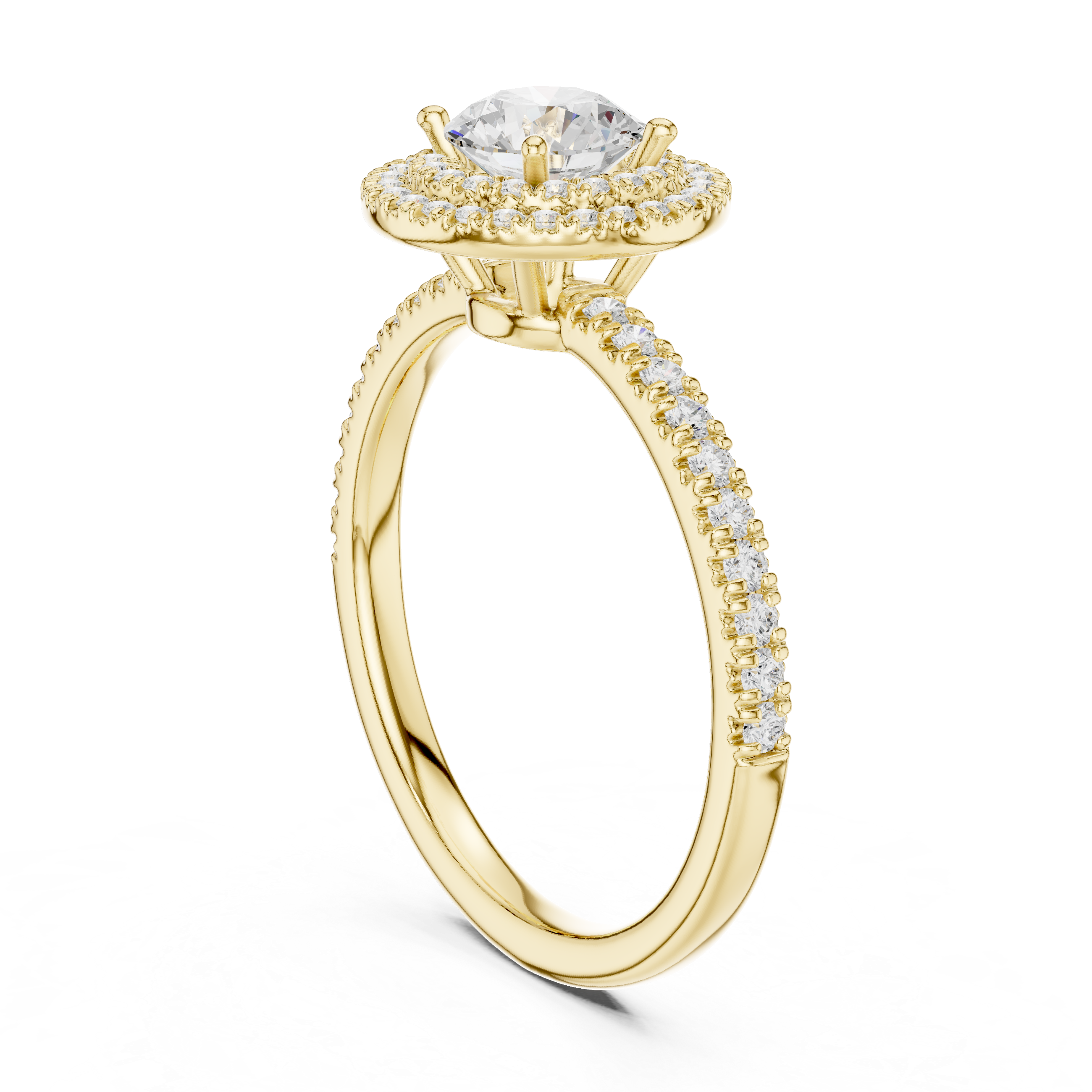 Double Halo Diamond Engagement Ring – Round Cut Pavé Bridal Ring