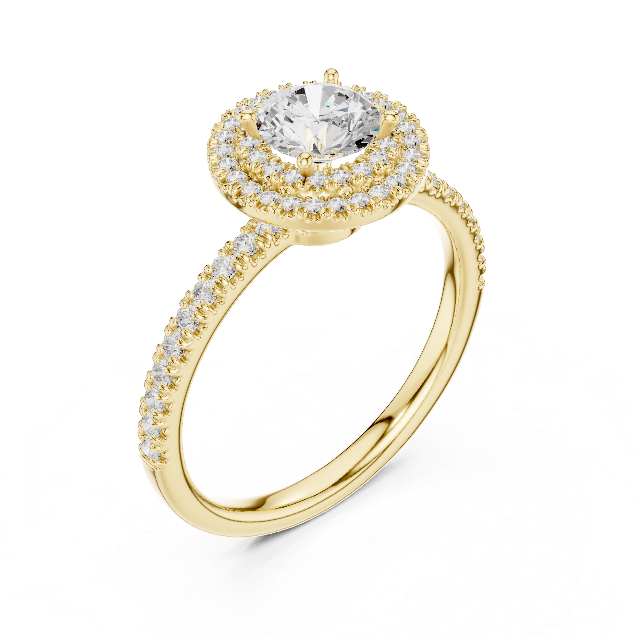 Double Halo Diamond Engagement Ring – Round Cut Pavé Bridal Ring