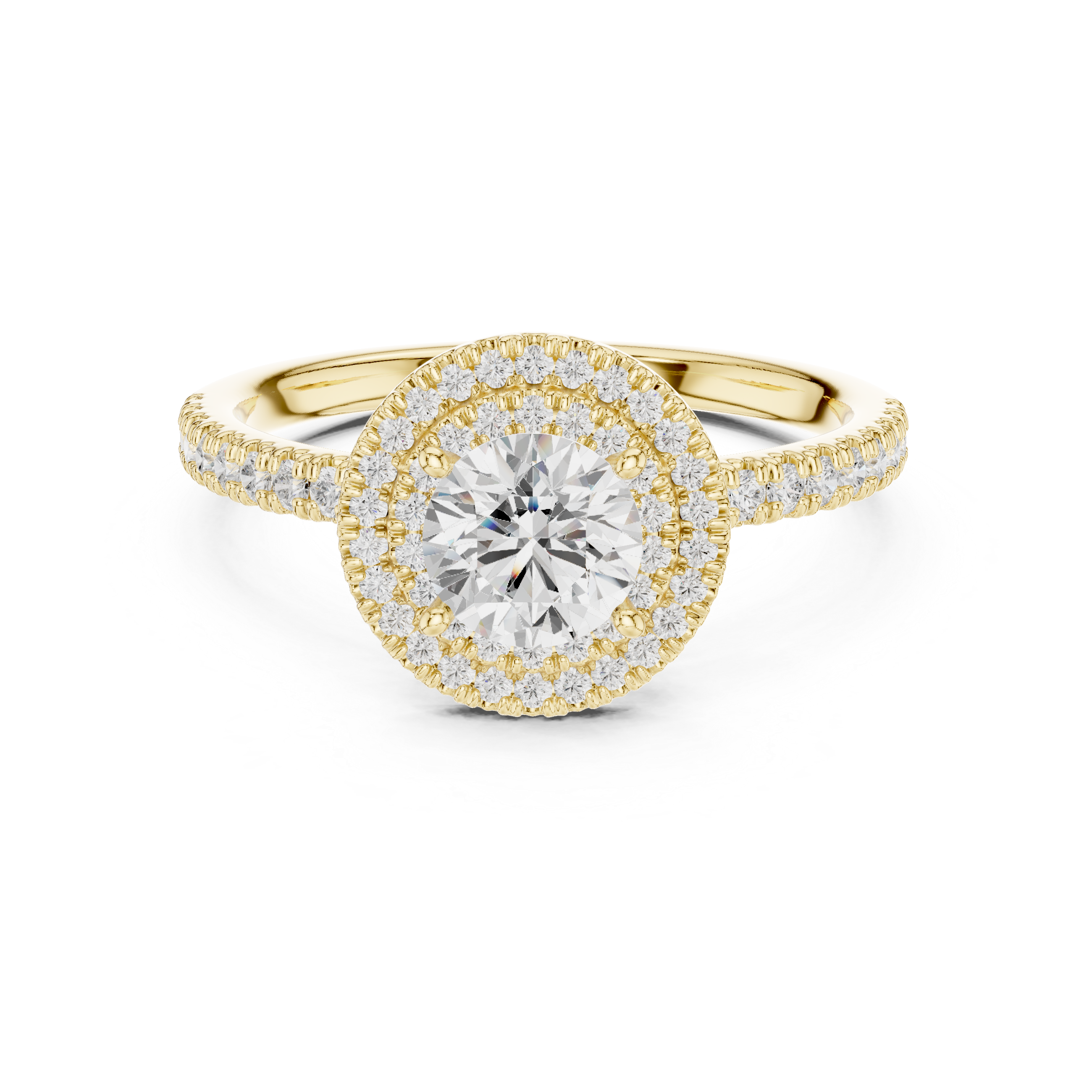 Double Halo Diamond Engagement Ring – Round Cut Pavé Bridal Ring