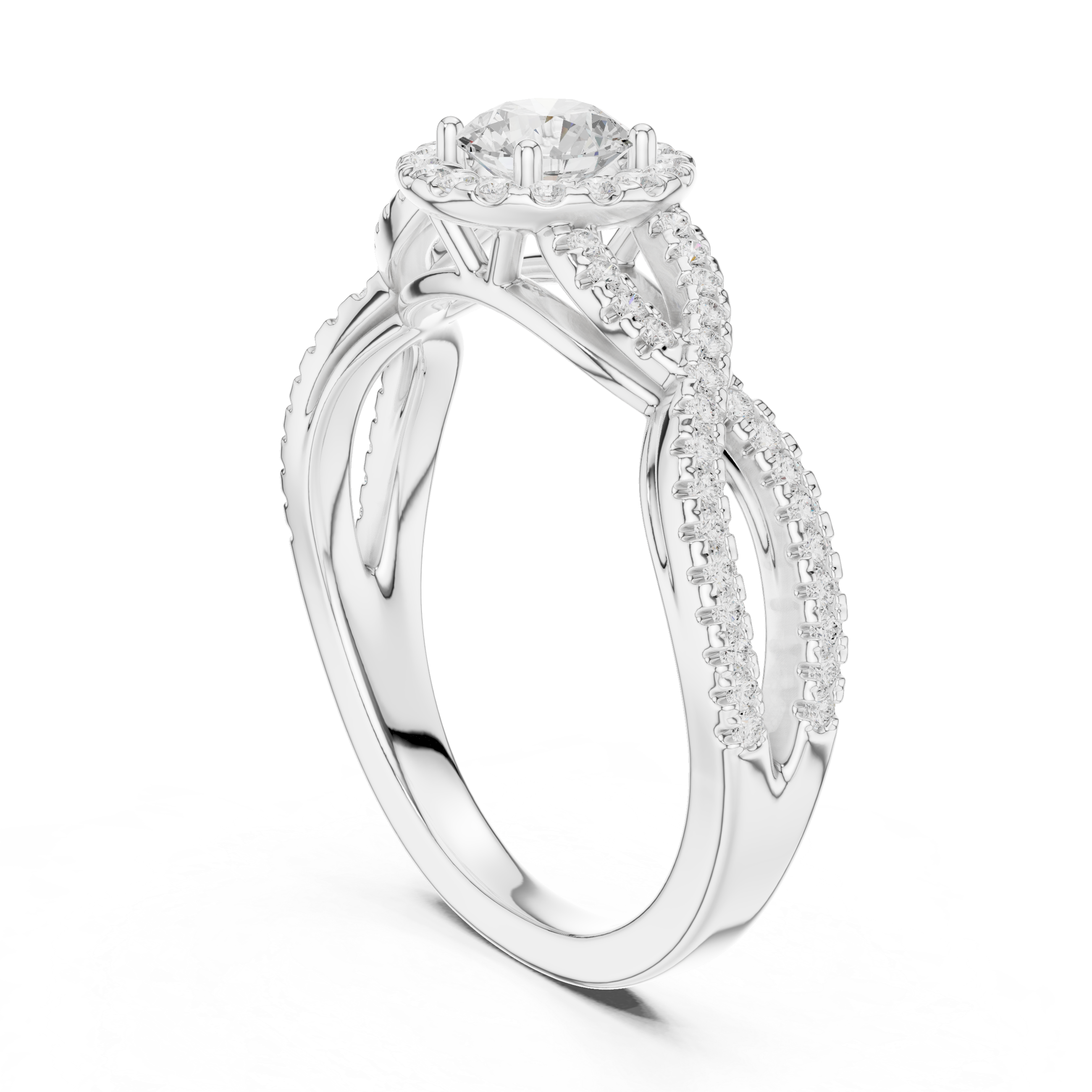 Infinity Twist Halo Engagement Ring – Vintage Pavé Diamond Bridal Ring