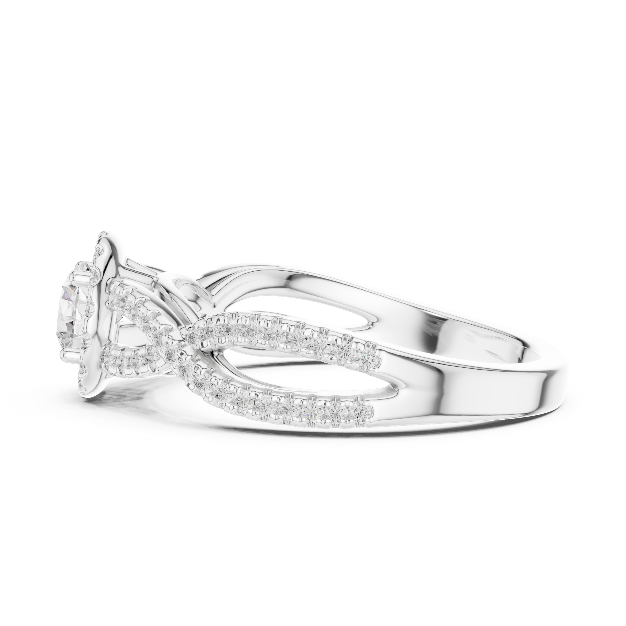Infinity Twist Halo Engagement Ring – Vintage Pavé Diamond Bridal Ring