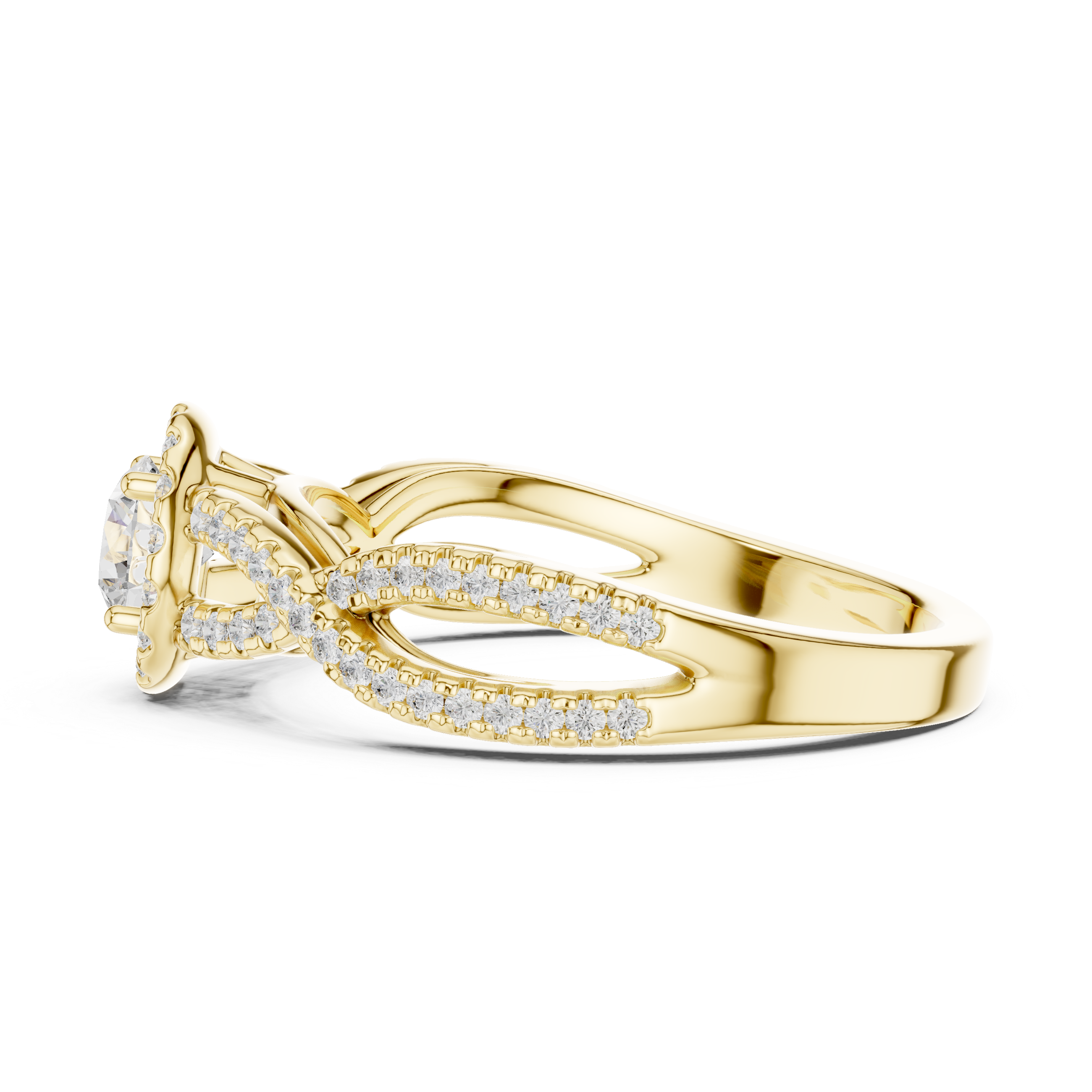 Infinity Twist Halo Engagement Ring – Vintage Pavé Diamond Bridal Ring
