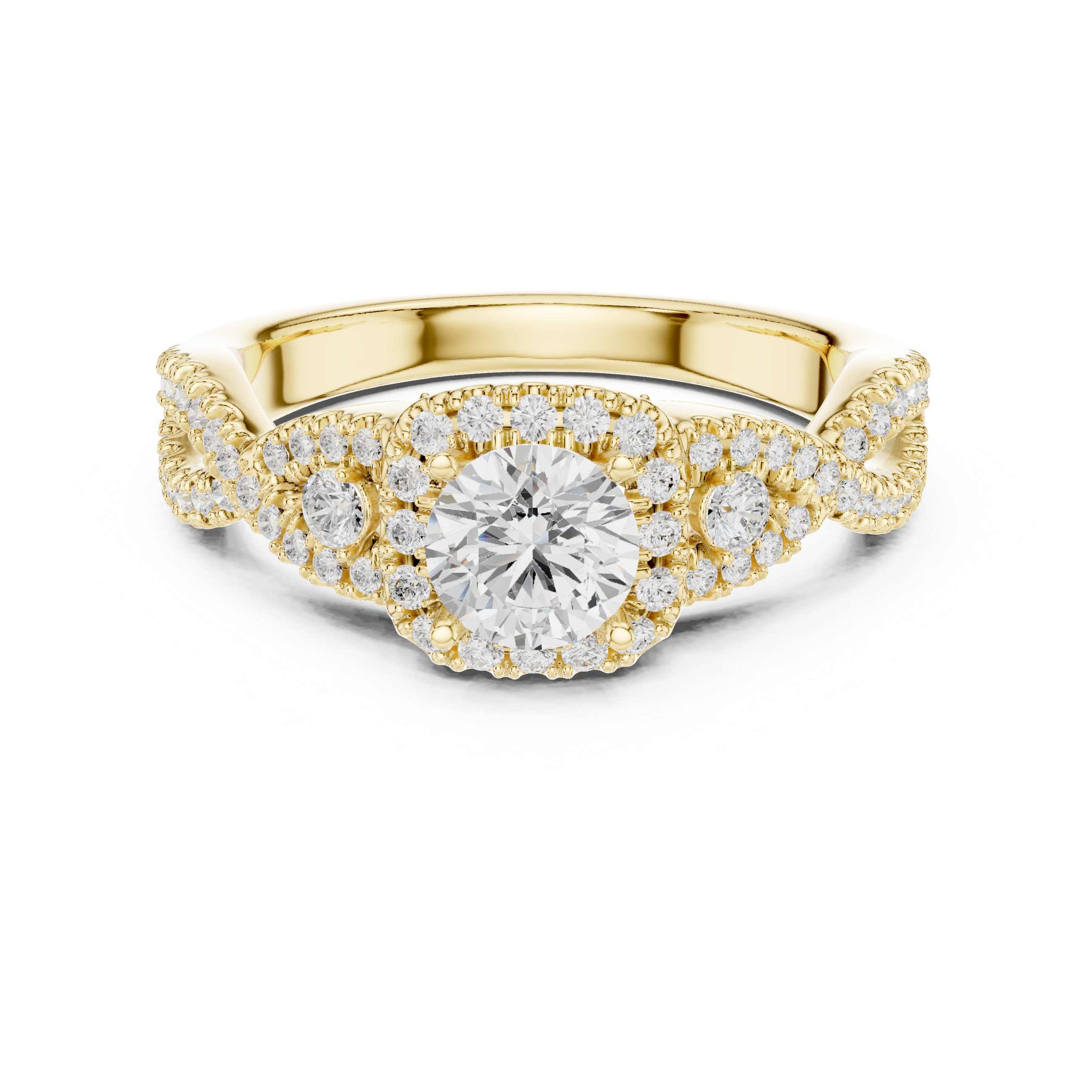 Vintage Halo Diamond Engagement Ring – Twisted Pavé Bridal Ring with Milgrain Details