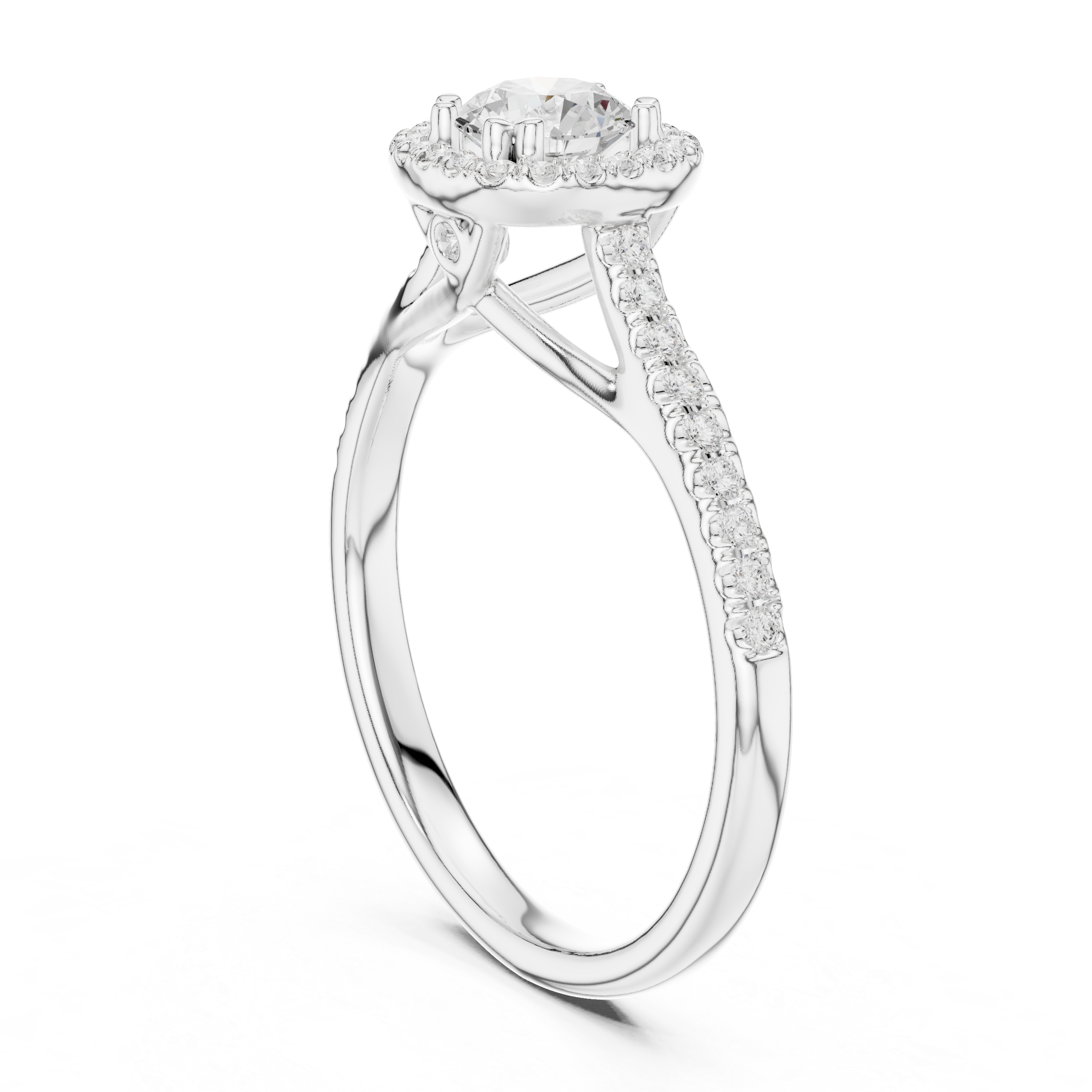 Oval Halo Diamond Engagement Ring – Split Cathedral Pavé Bridal Ring