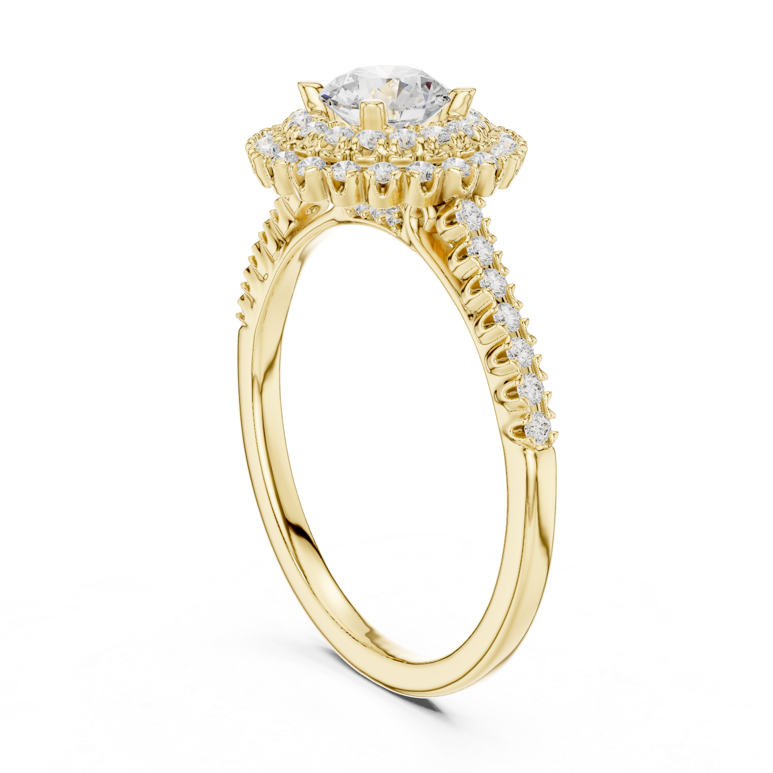 Vintage Double Halo Diamond Engagement Ring – Round Cut Pavé Bridal Ring with Milgrain Details