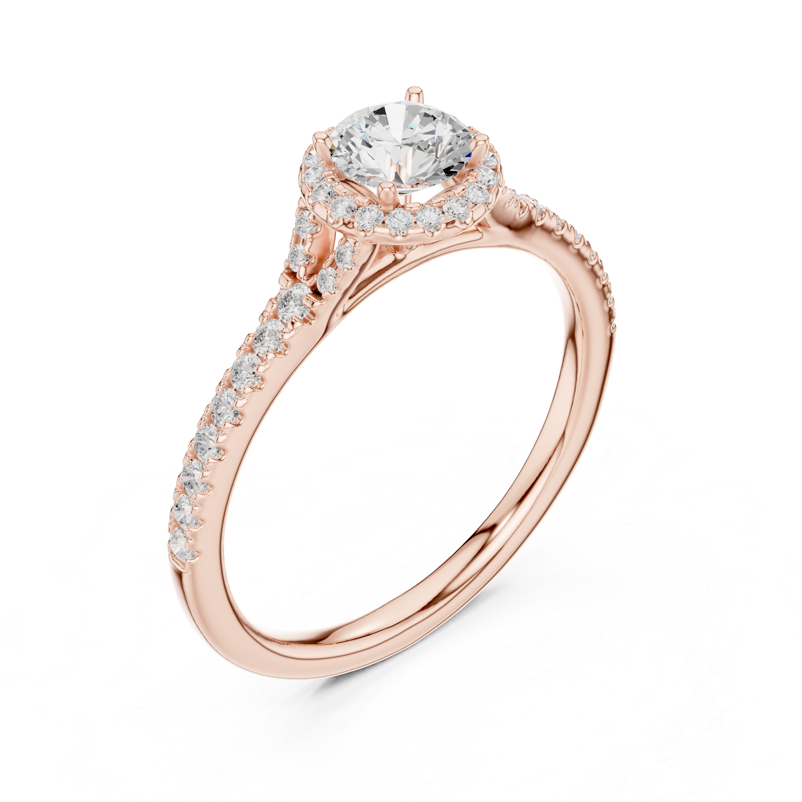 Delicate Round Halo Diamond Engagement Ring – Slim Pavé Bridal Ring