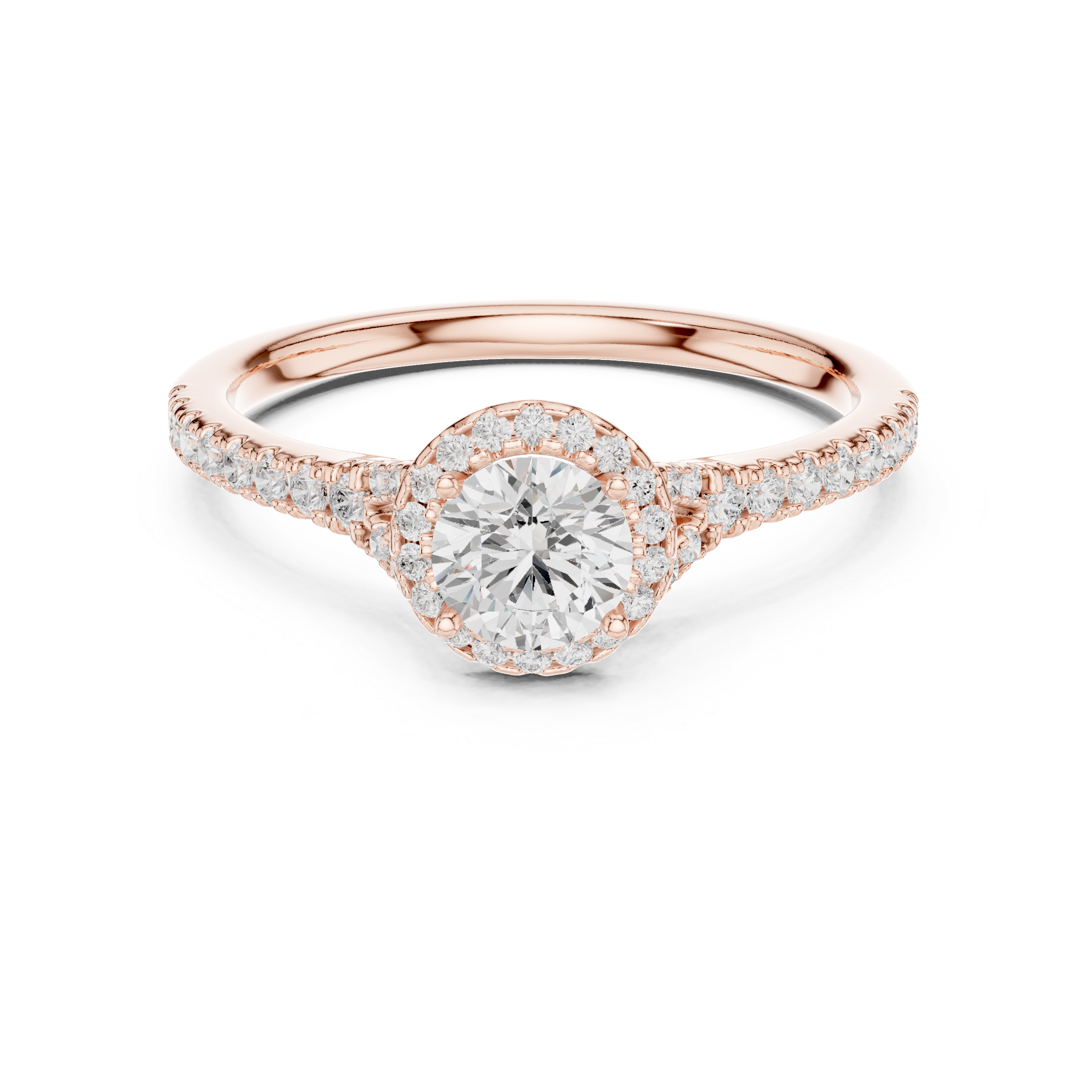 Delicate Round Halo Diamond Engagement Ring – Slim Pavé Bridal Ring