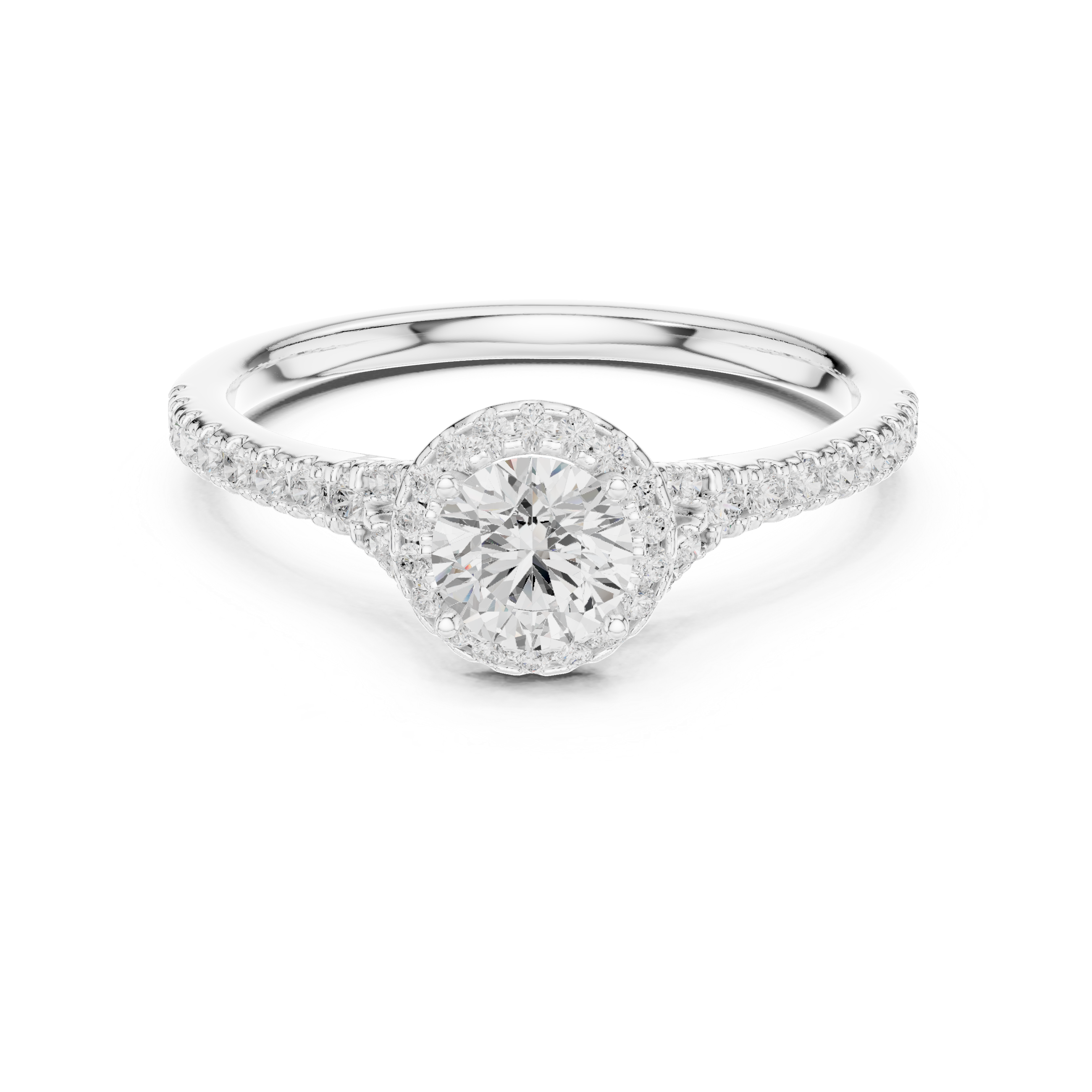 Delicate Round Halo Diamond Engagement Ring – Slim Pavé Bridal Ring