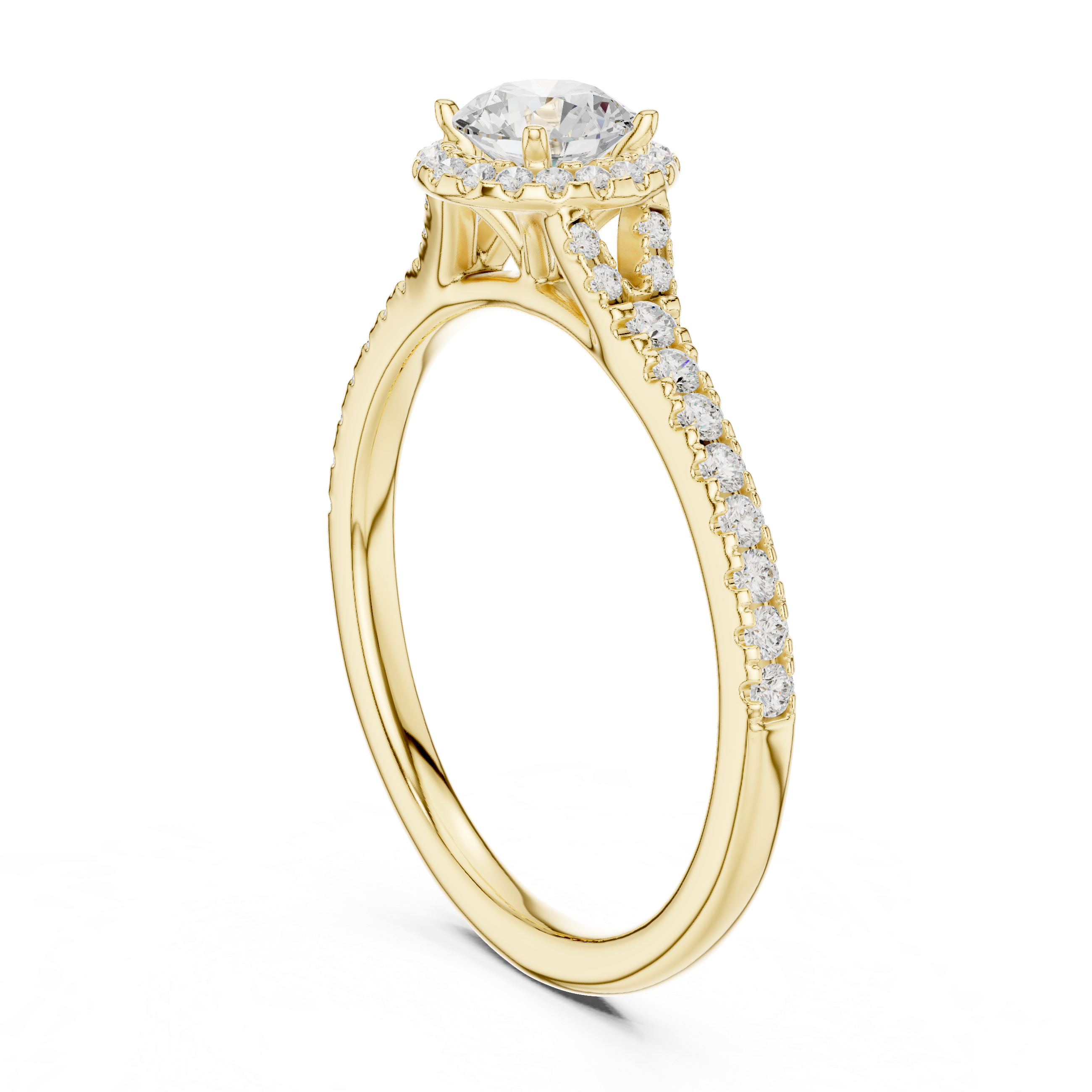Delicate Round Halo Diamond Engagement Ring – Slim Pavé Bridal Ring