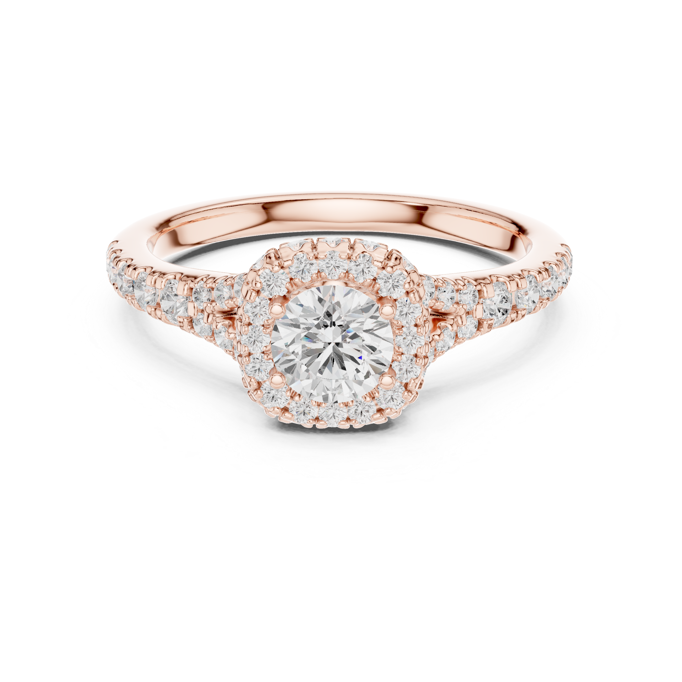 Round Halo Diamond Engagement Ring – Pavé Cushion-Inspired Bridal Ring