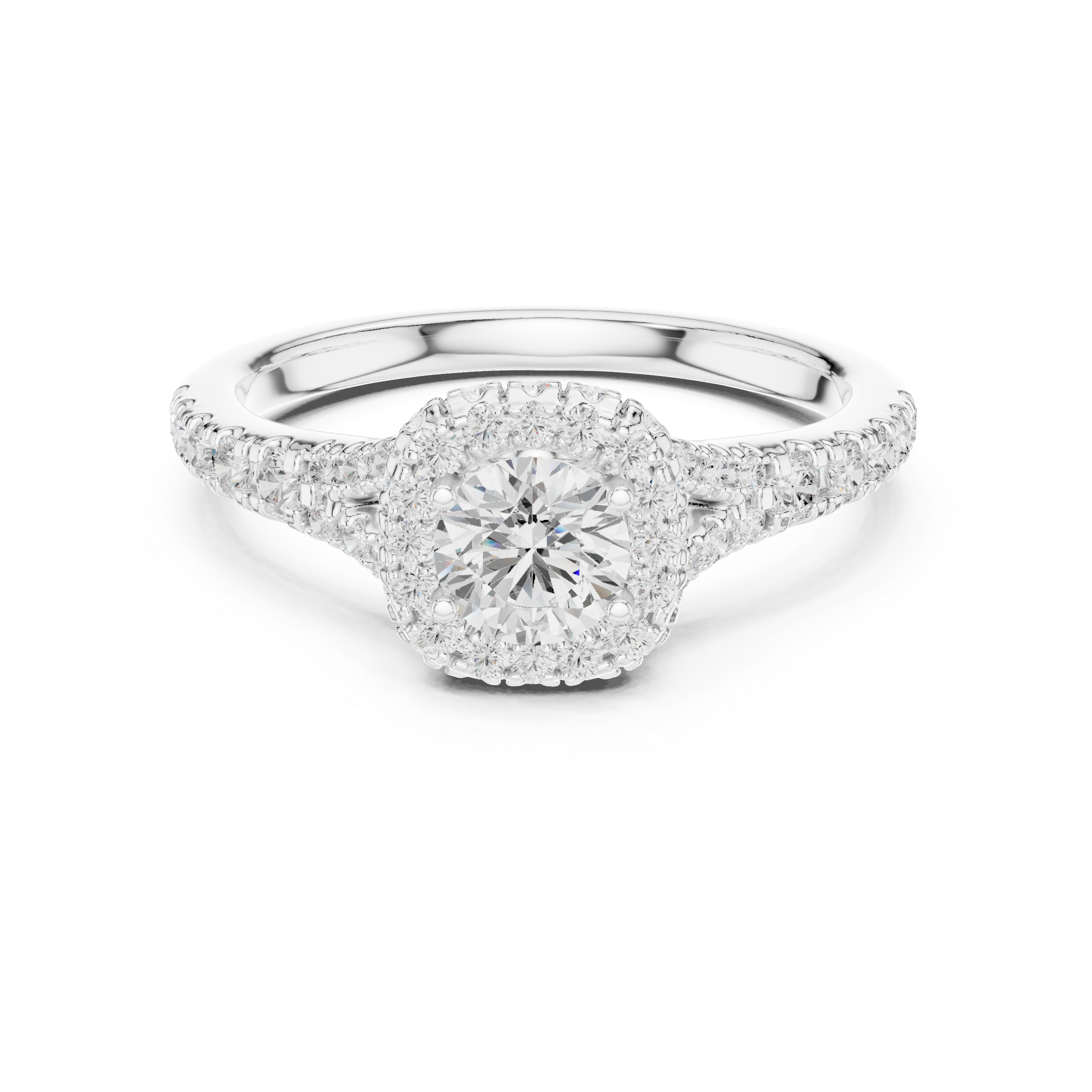 Round Halo Diamond Engagement Ring – Pavé Cushion-Inspired Bridal Ring
