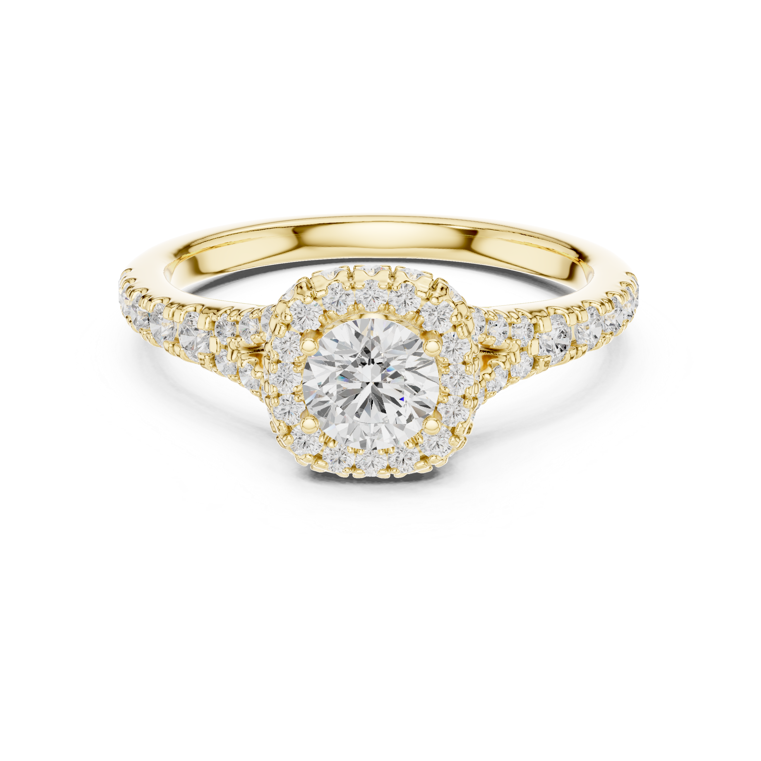 Round Halo Diamond Engagement Ring – Pavé Cushion-Inspired Bridal Ring