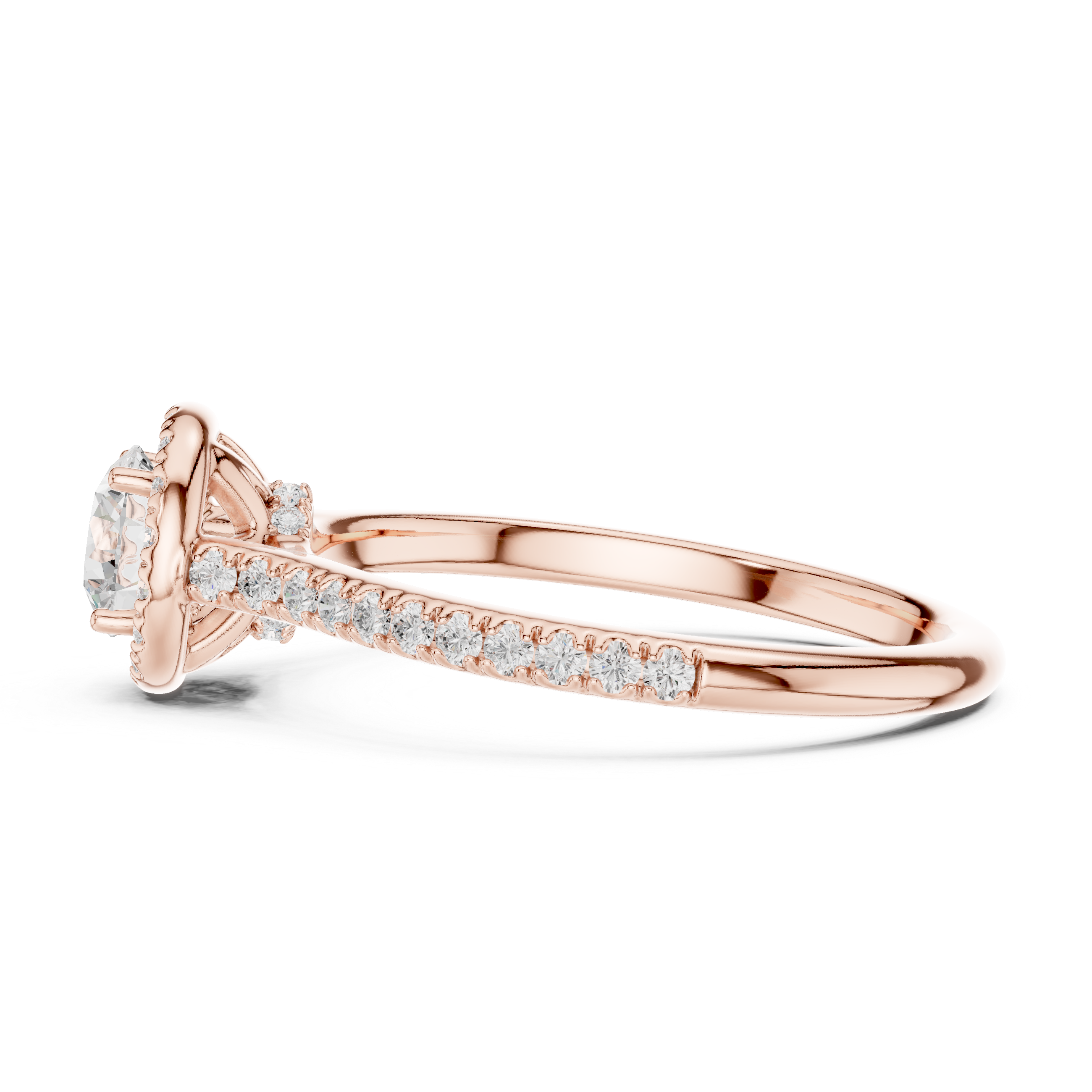 Round Halo Diamond Engagement Ring – Minimal Pavé Solitaire Ring with Hidden Accent