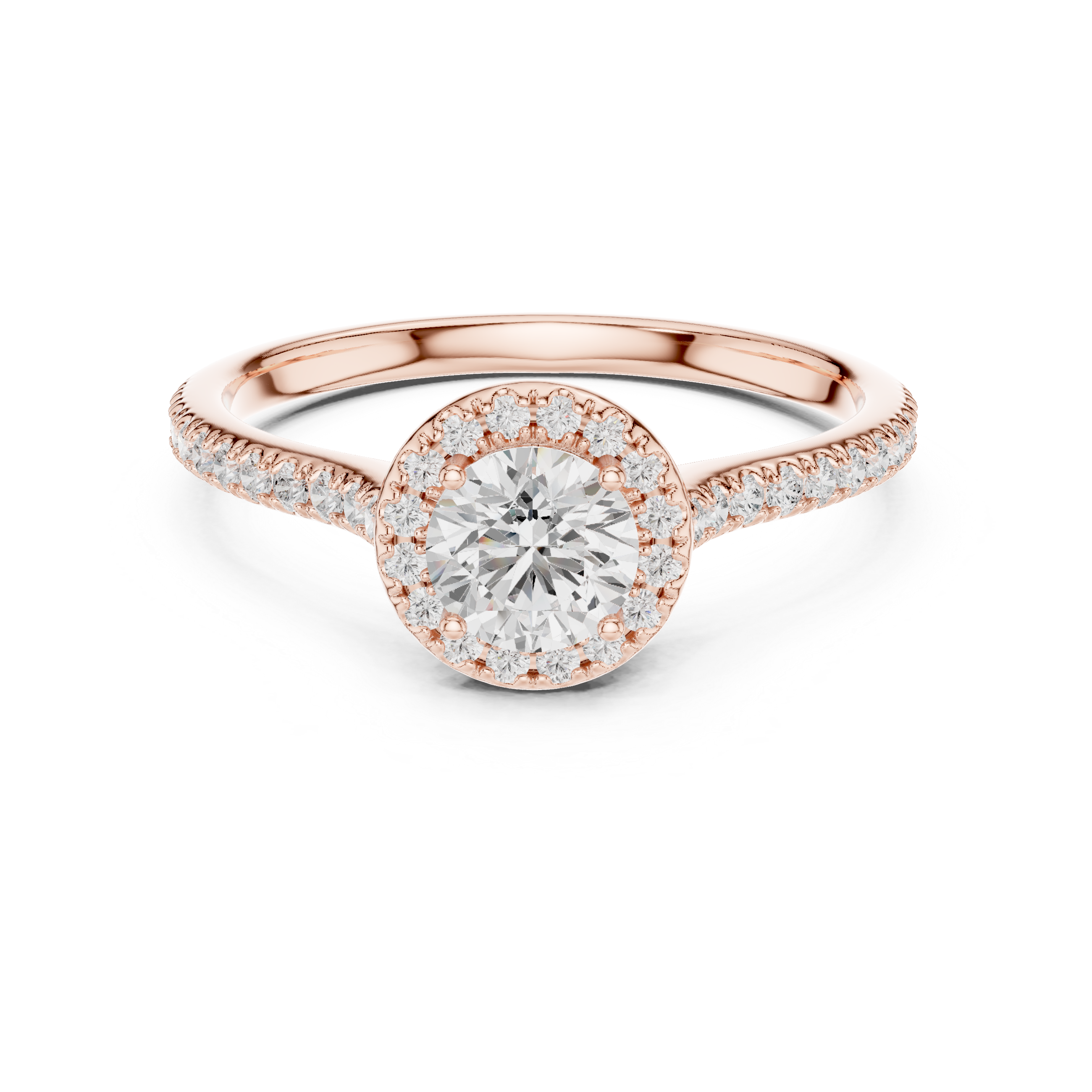 Round Halo Diamond Engagement Ring – Minimal Pavé Solitaire Ring with Hidden Accent