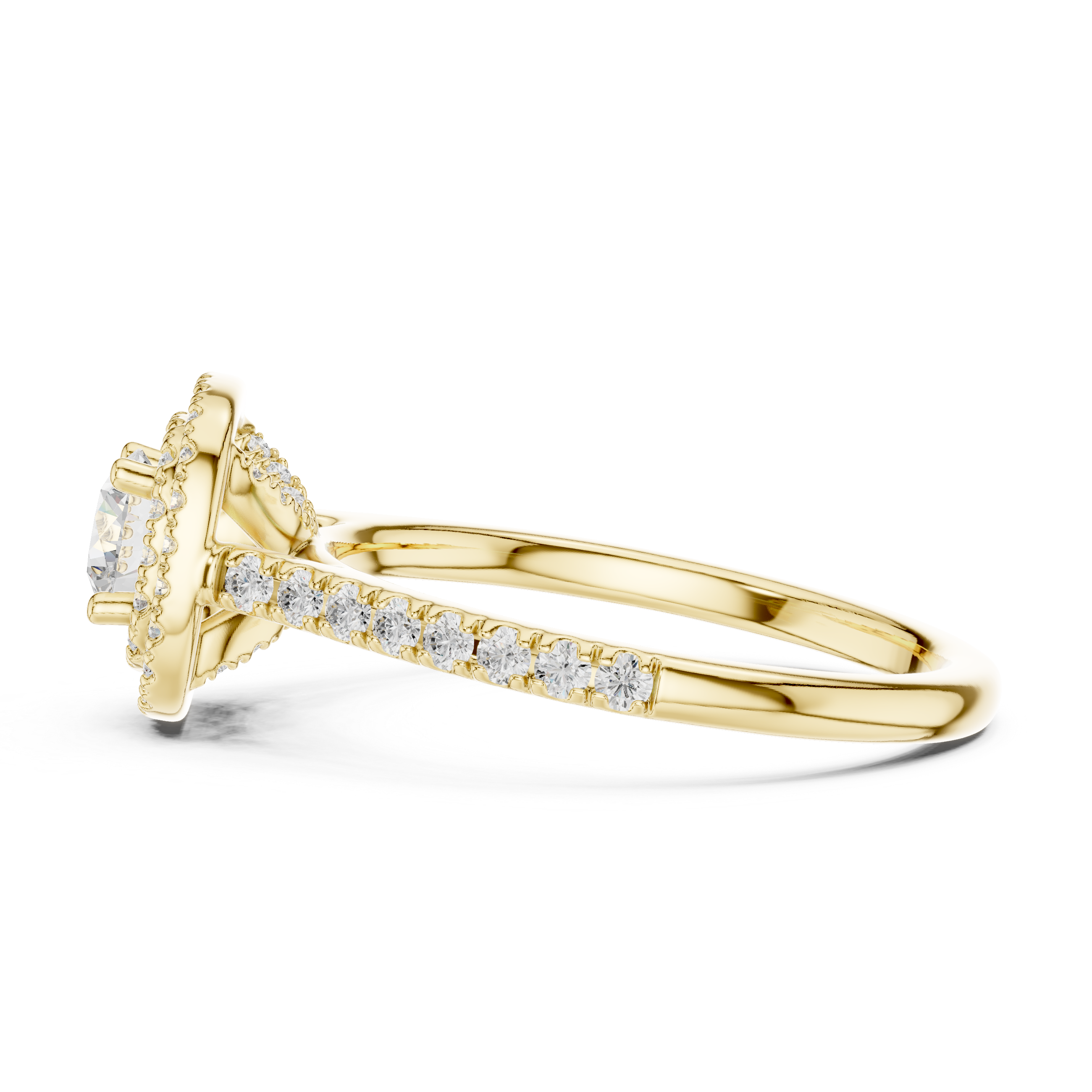 Double Halo Round Diamond Engagement Ring – Pavé Bridal Ring with Hidden Gallery