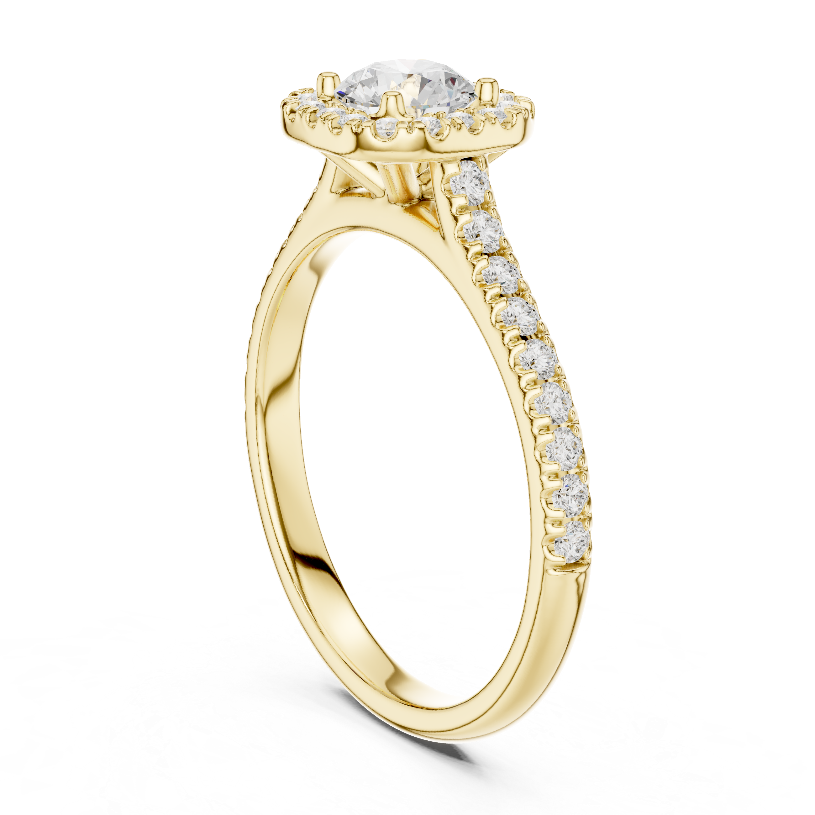 Classic Round Halo Engagement Ring – Pavé Diamond Solitaire Ring