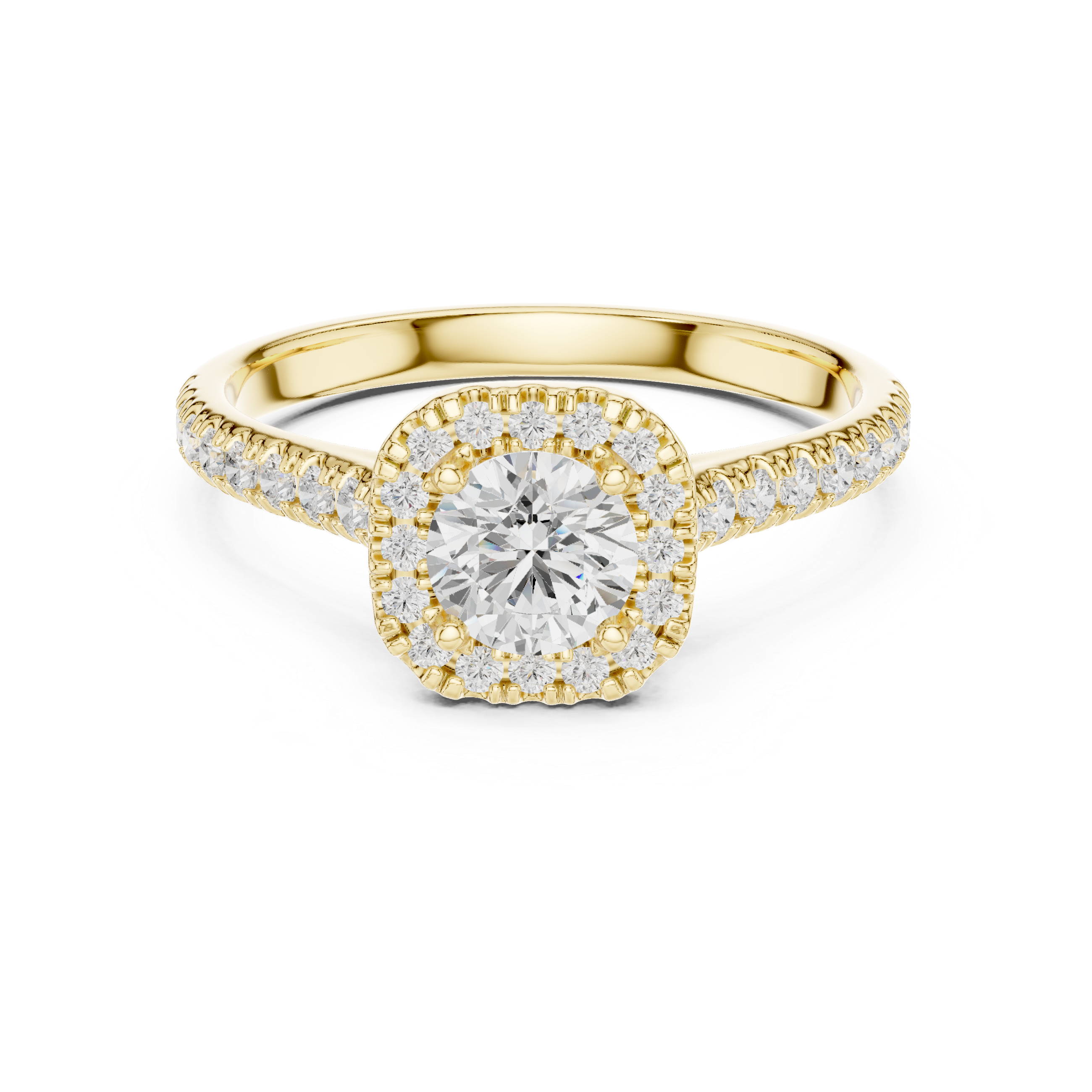 Classic Round Halo Engagement Ring – Pavé Diamond Solitaire Ring