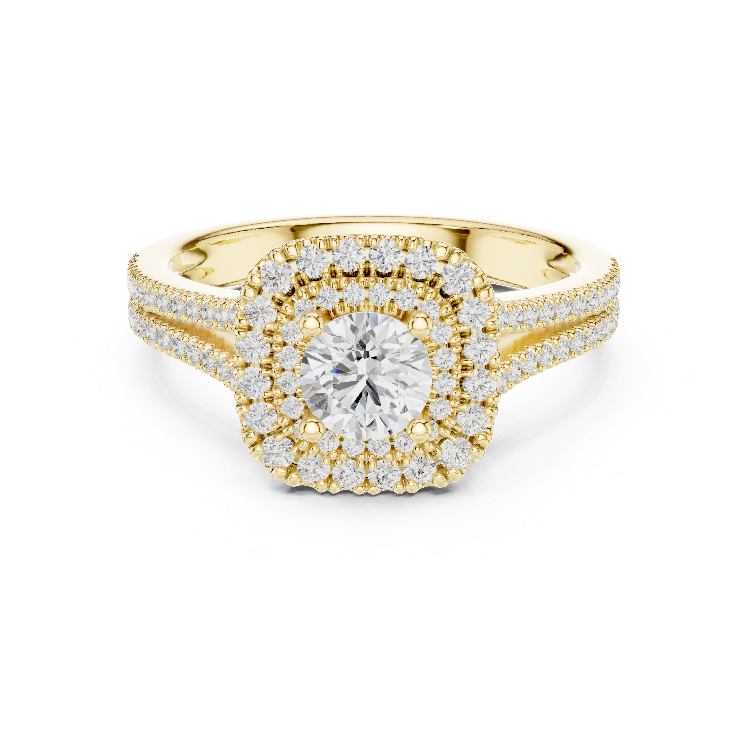 Cushion Halo Diamond Engagement Ring – Split Shank Pavé Bridal Ring