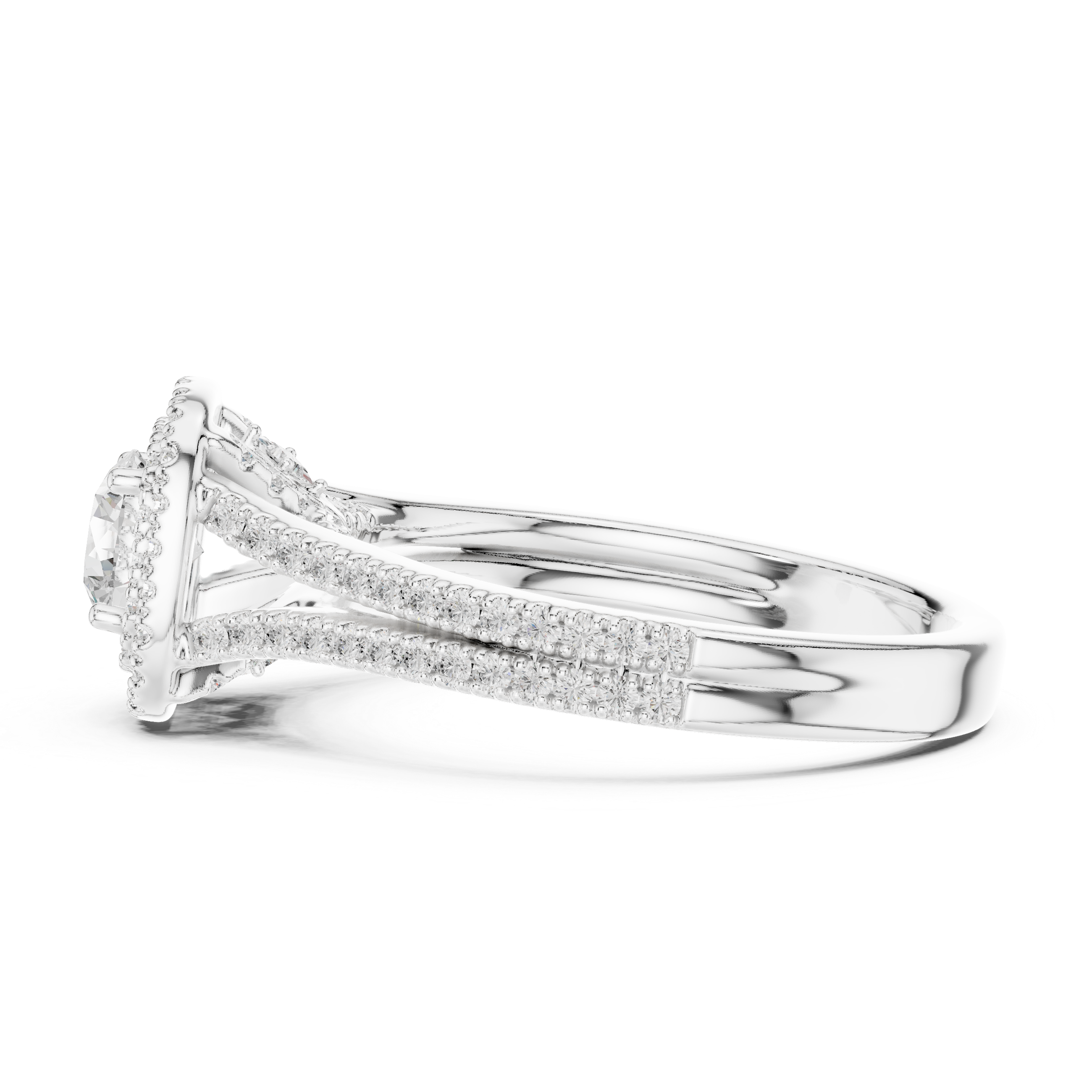 Split Shank Double Halo Engagement Ring – Round Cut Diamond Bridal Ring