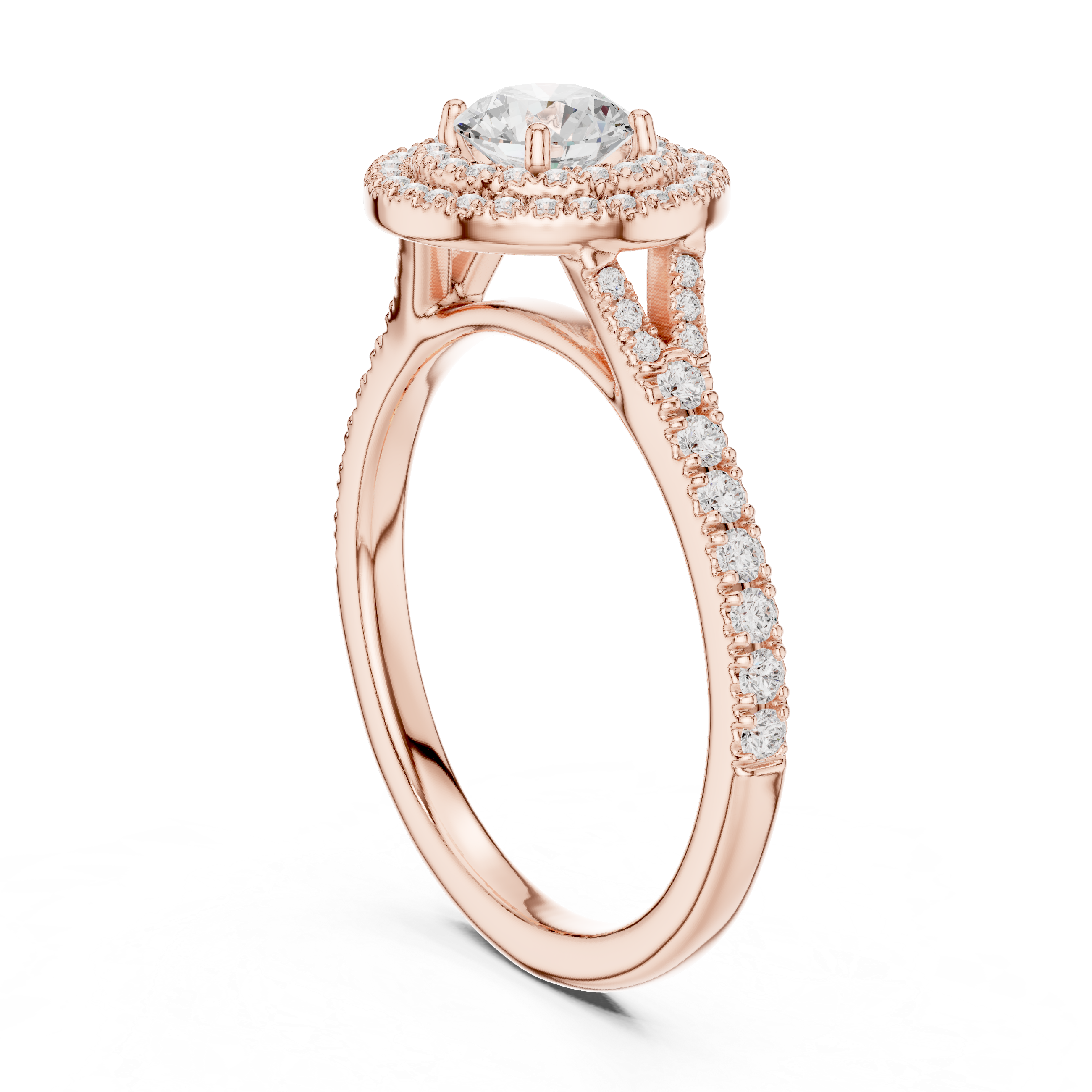 Double Halo Round Engagement Ring – Vintage Inspired Diamond Bridal Ring