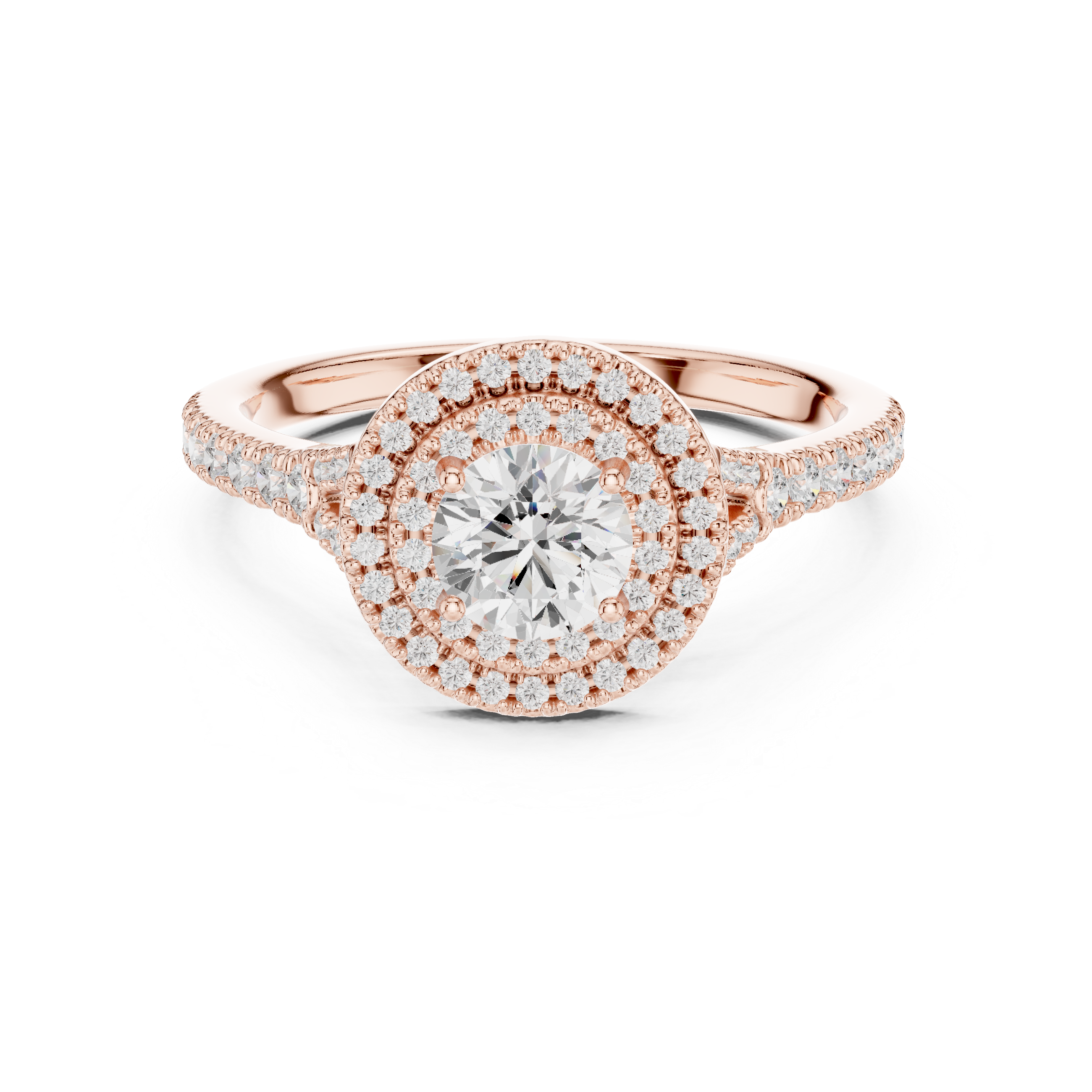 Double Halo Round Engagement Ring – Vintage Inspired Diamond Bridal Ring