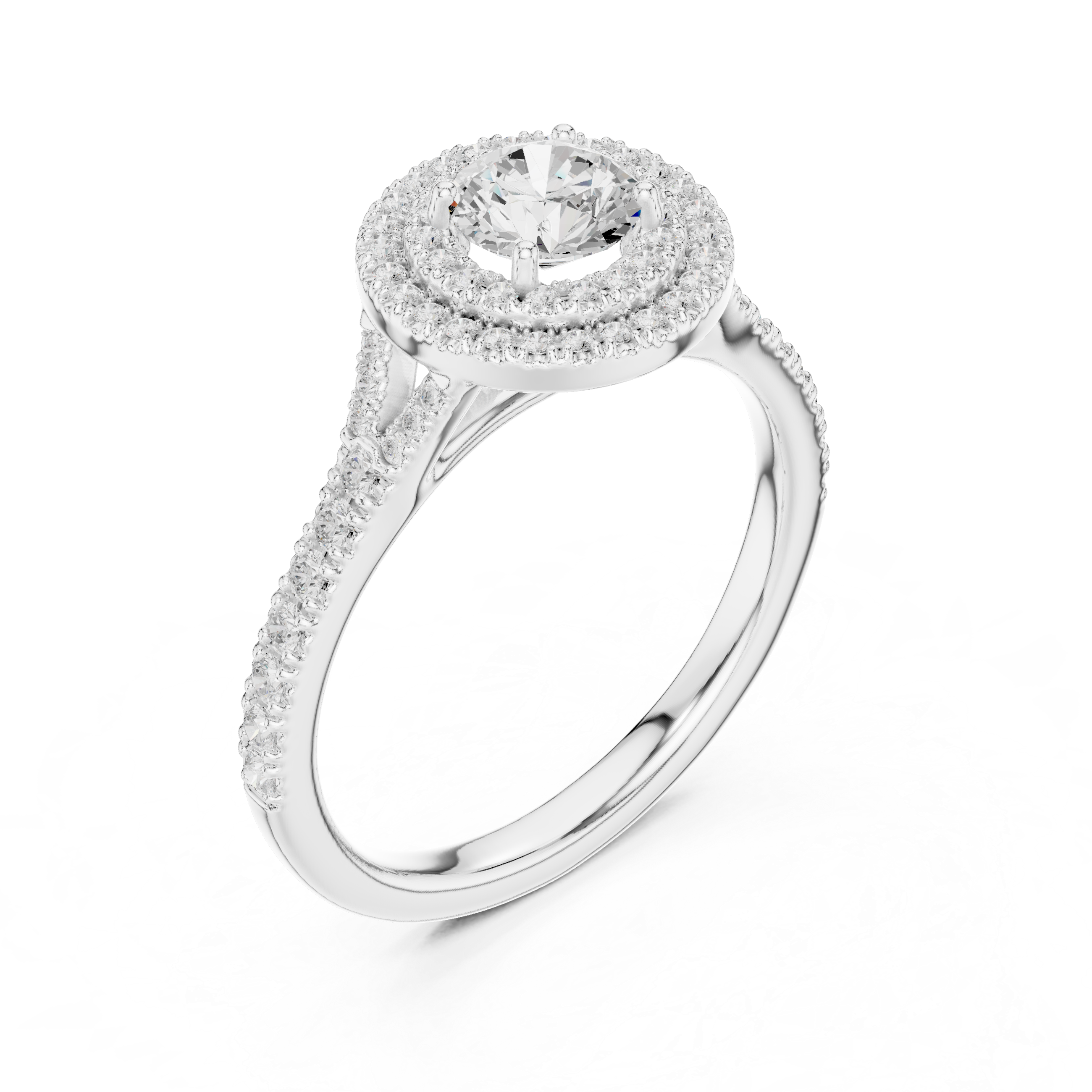 Double Halo Round Engagement Ring – Vintage Inspired Diamond Bridal Ring
