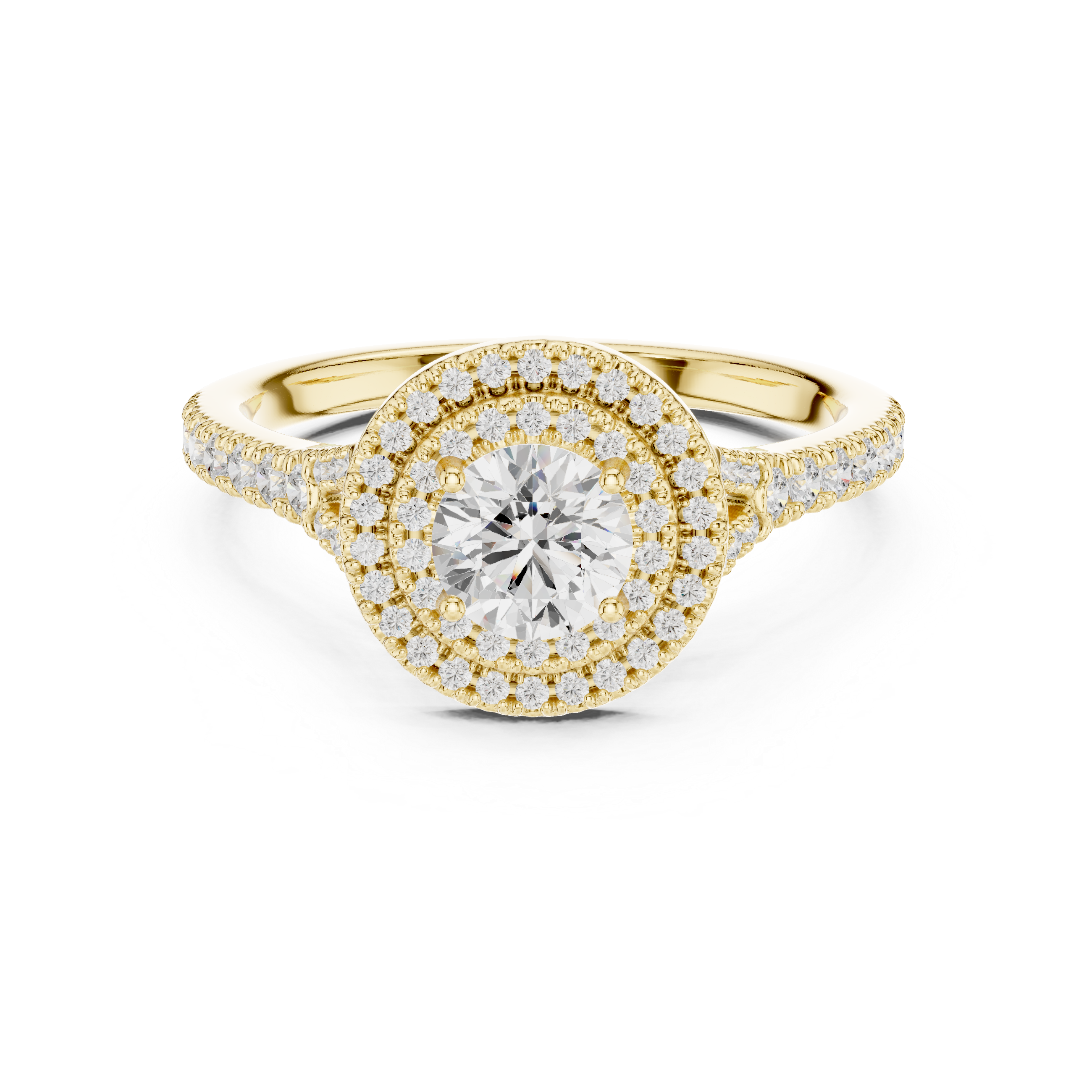 Double Halo Round Engagement Ring – Vintage Inspired Diamond Bridal Ring