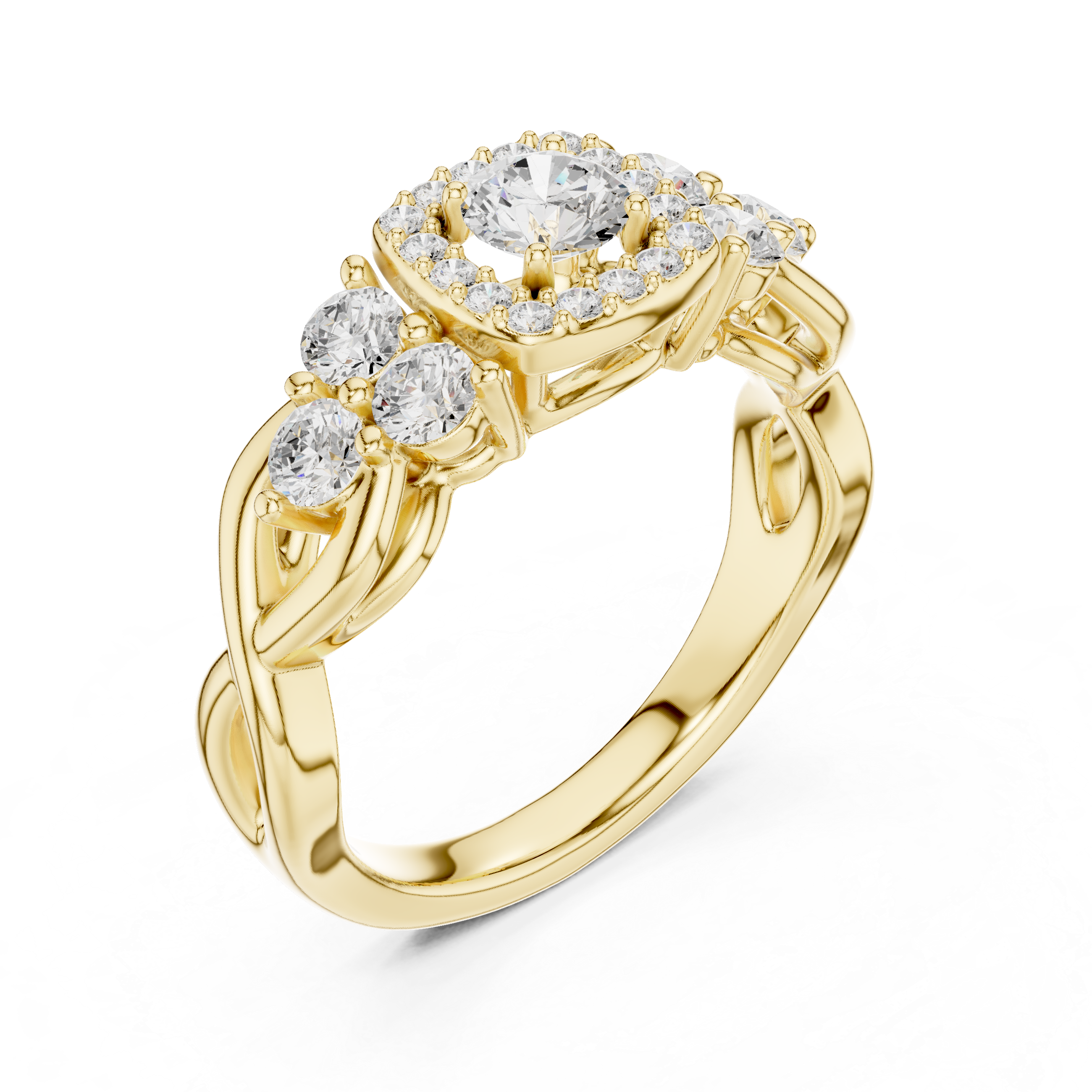 Vintage Cluster Halo Engagement Ring – Round Diamond Multi Stone Bridal Ring