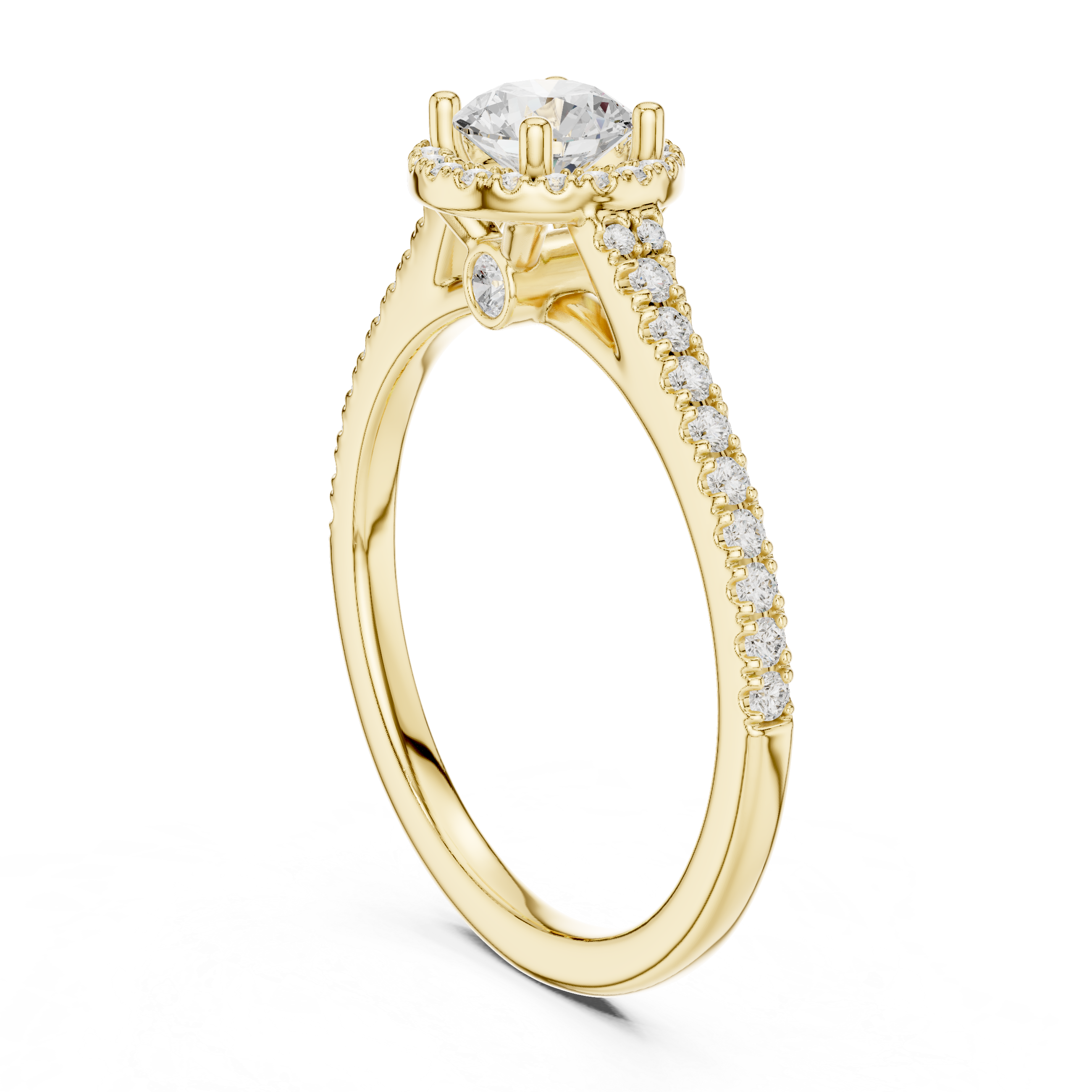 Minimal Round Halo Engagement Ring – Slim Pavé Diamond Bridal Ring