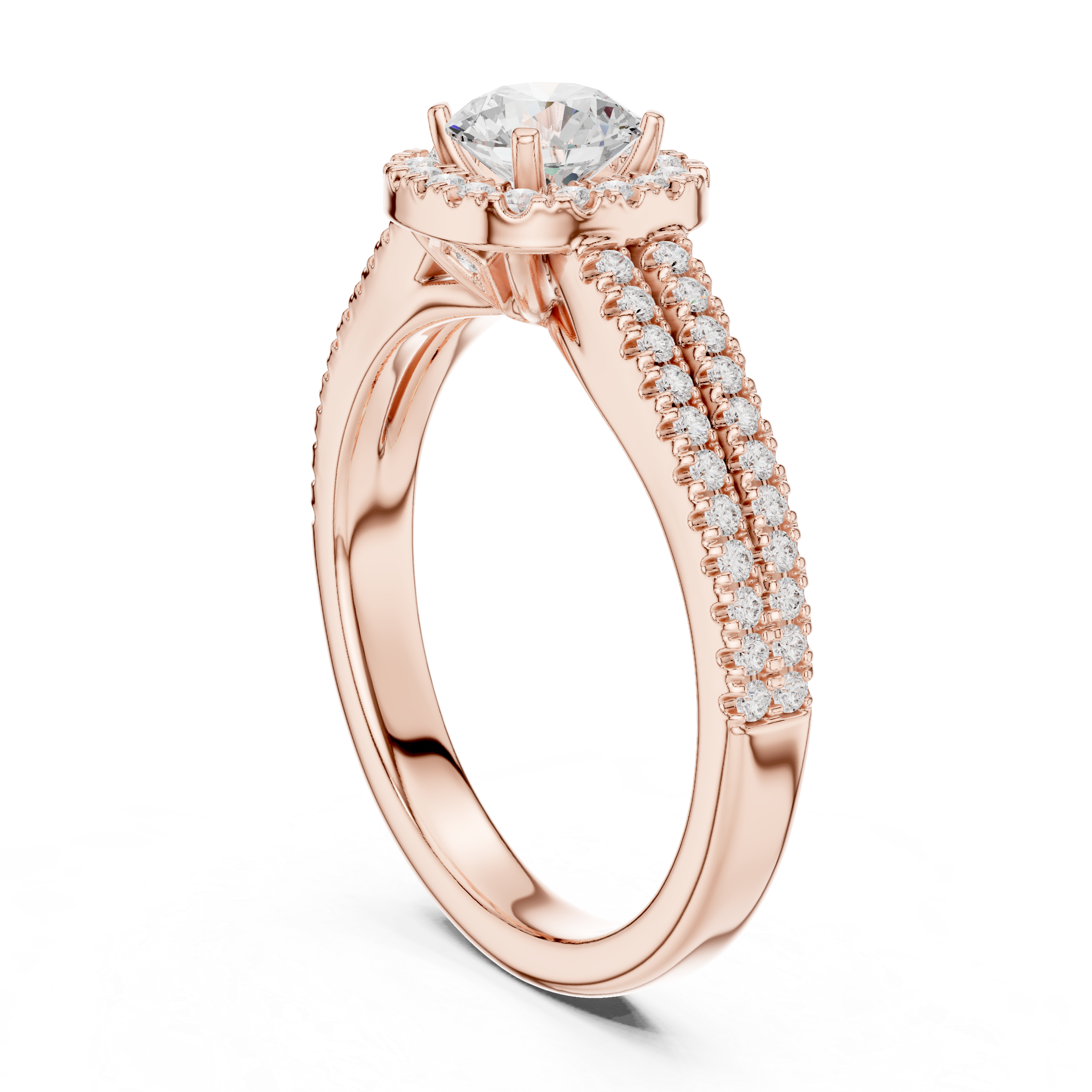 Round Halo Engagement Ring – Double Band Diamond Bridal Ring