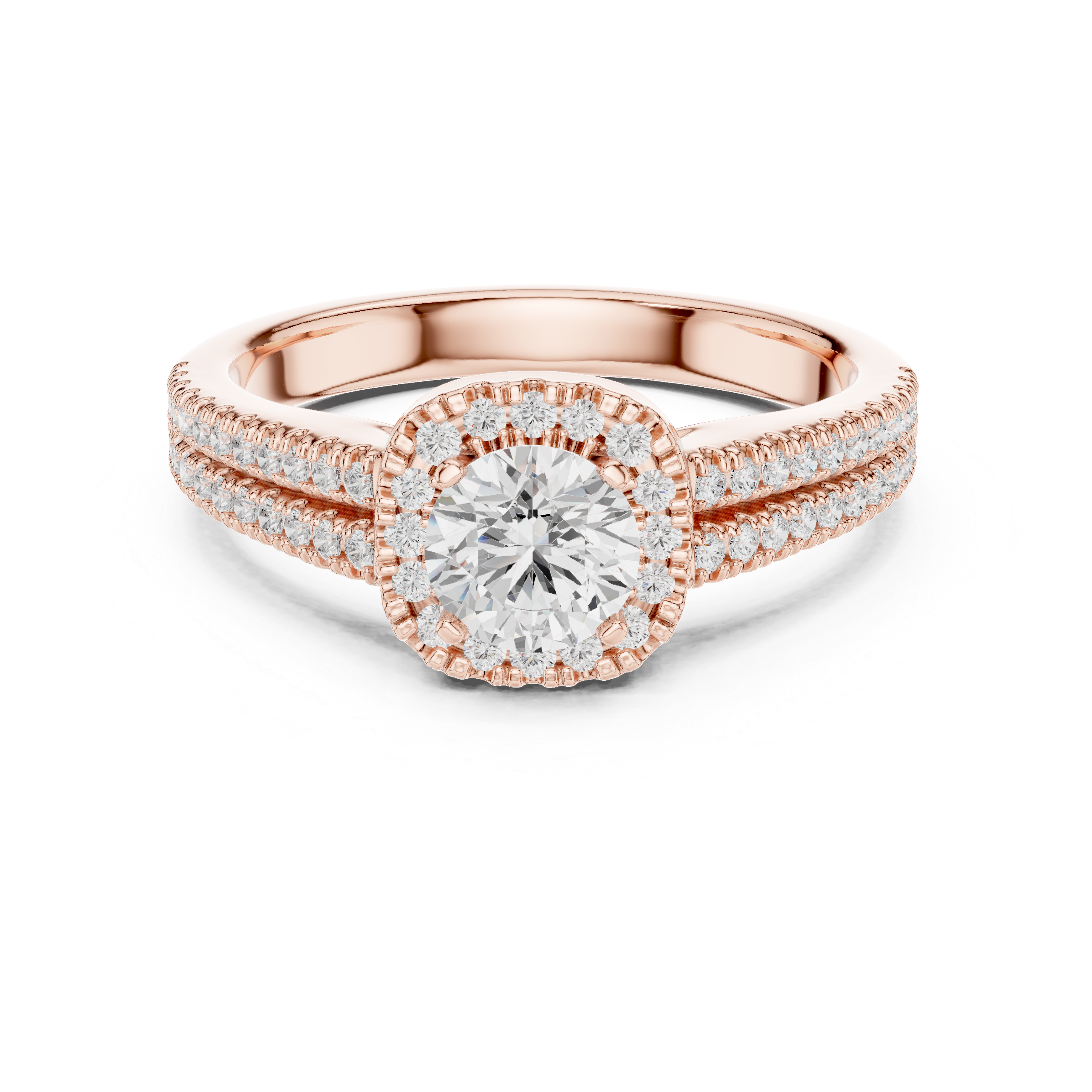 Round Halo Engagement Ring – Double Band Diamond Bridal Ring