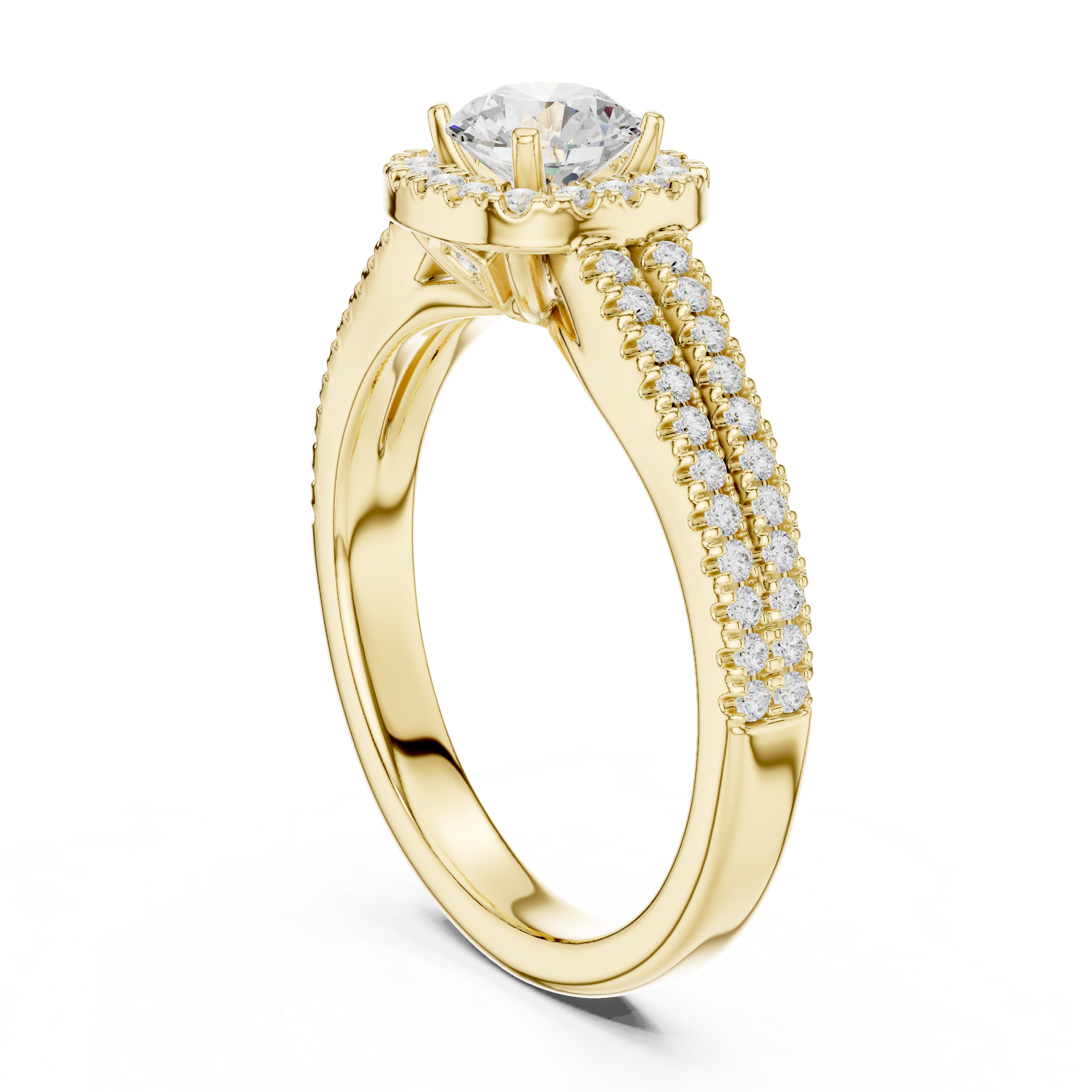Round Halo Engagement Ring – Double Band Diamond Bridal Ring