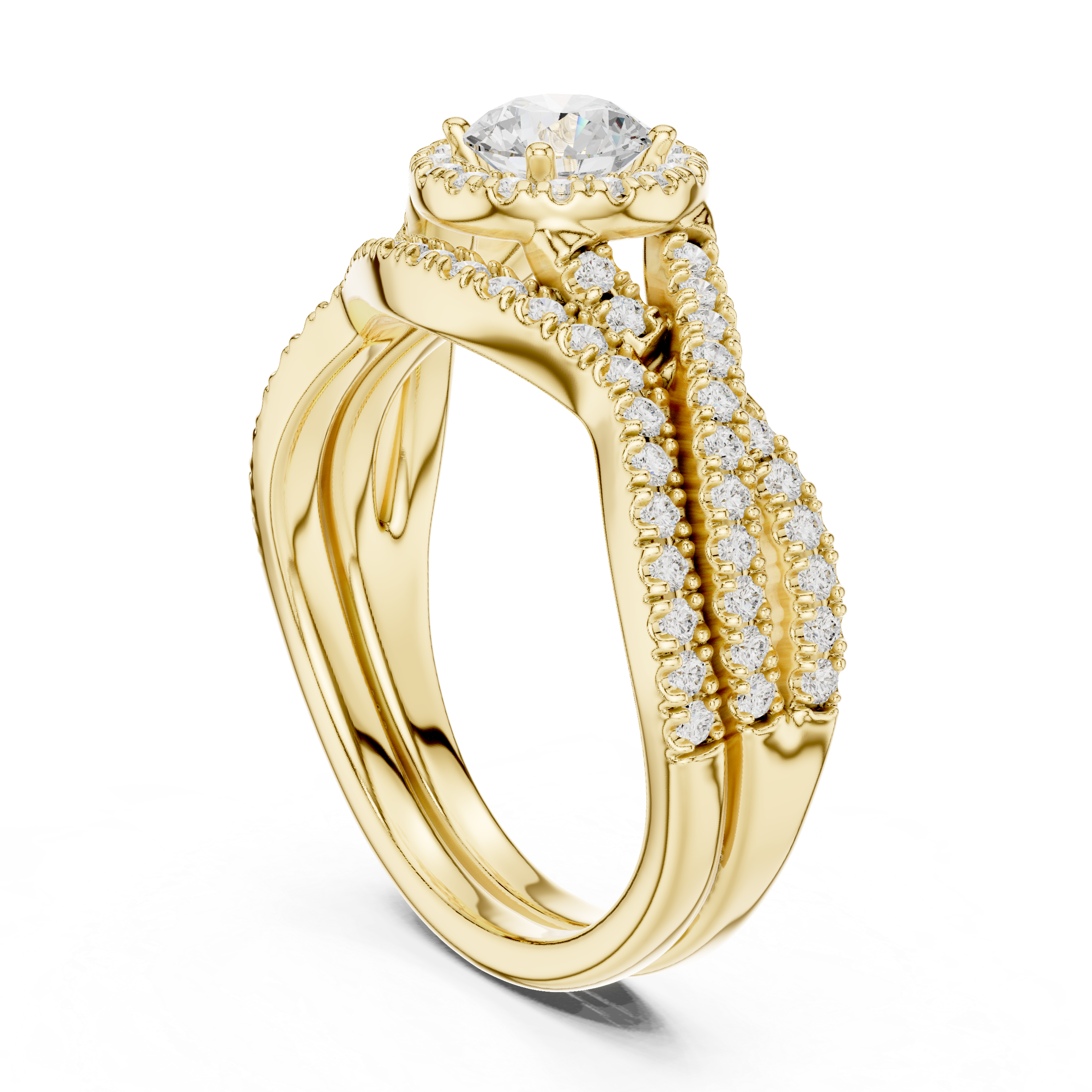 Vintage Halo Engagement Ring – Split Shank Diamond Bridal Ring