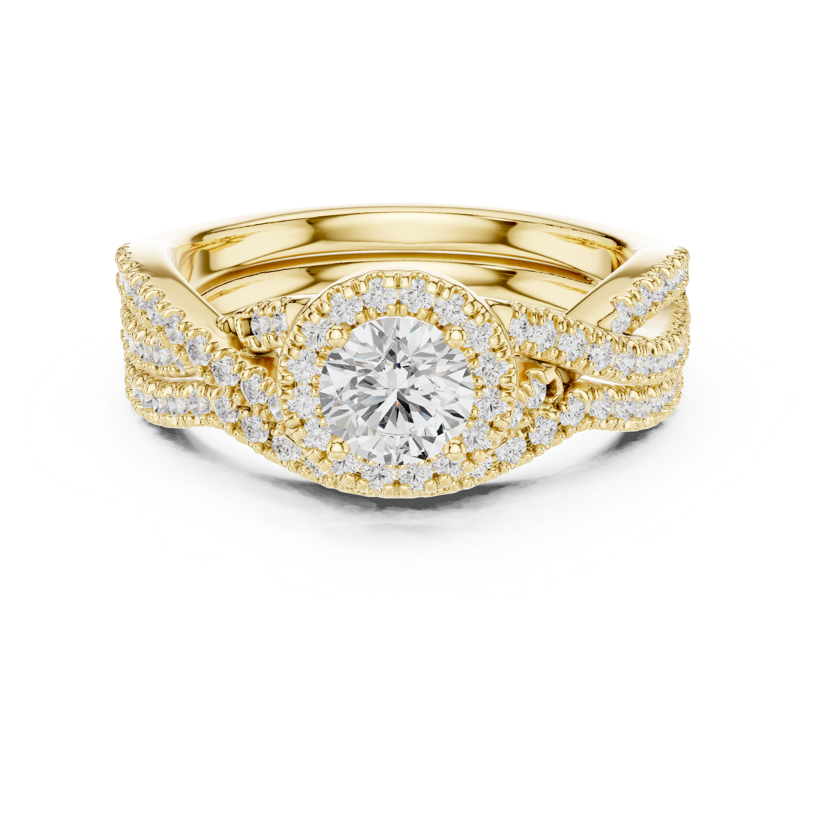 Vintage Halo Engagement Ring – Split Shank Diamond Bridal Ring