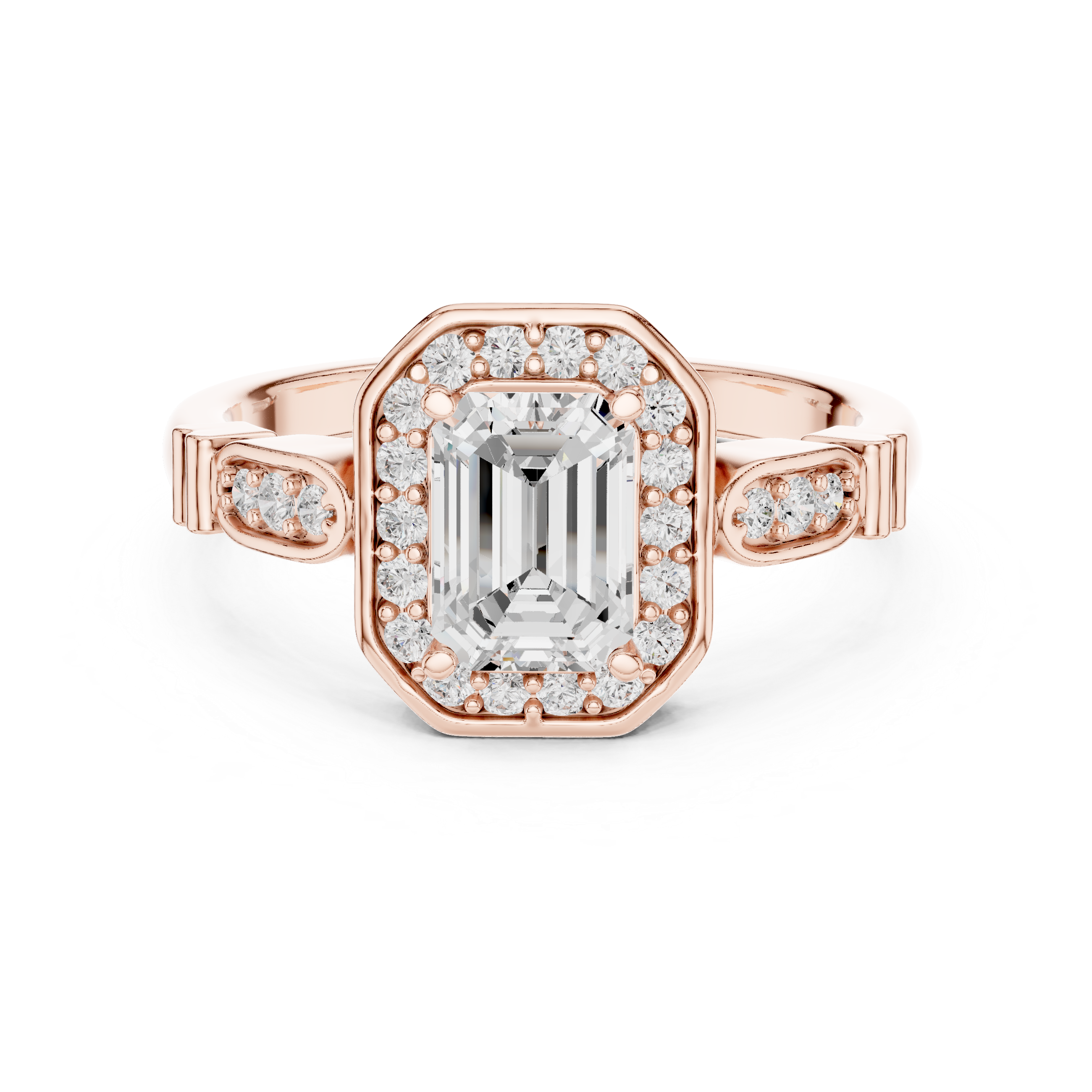 Emerald Cut Halo Engagement Ring – Vintage Inspired Diamond Bridal Ring