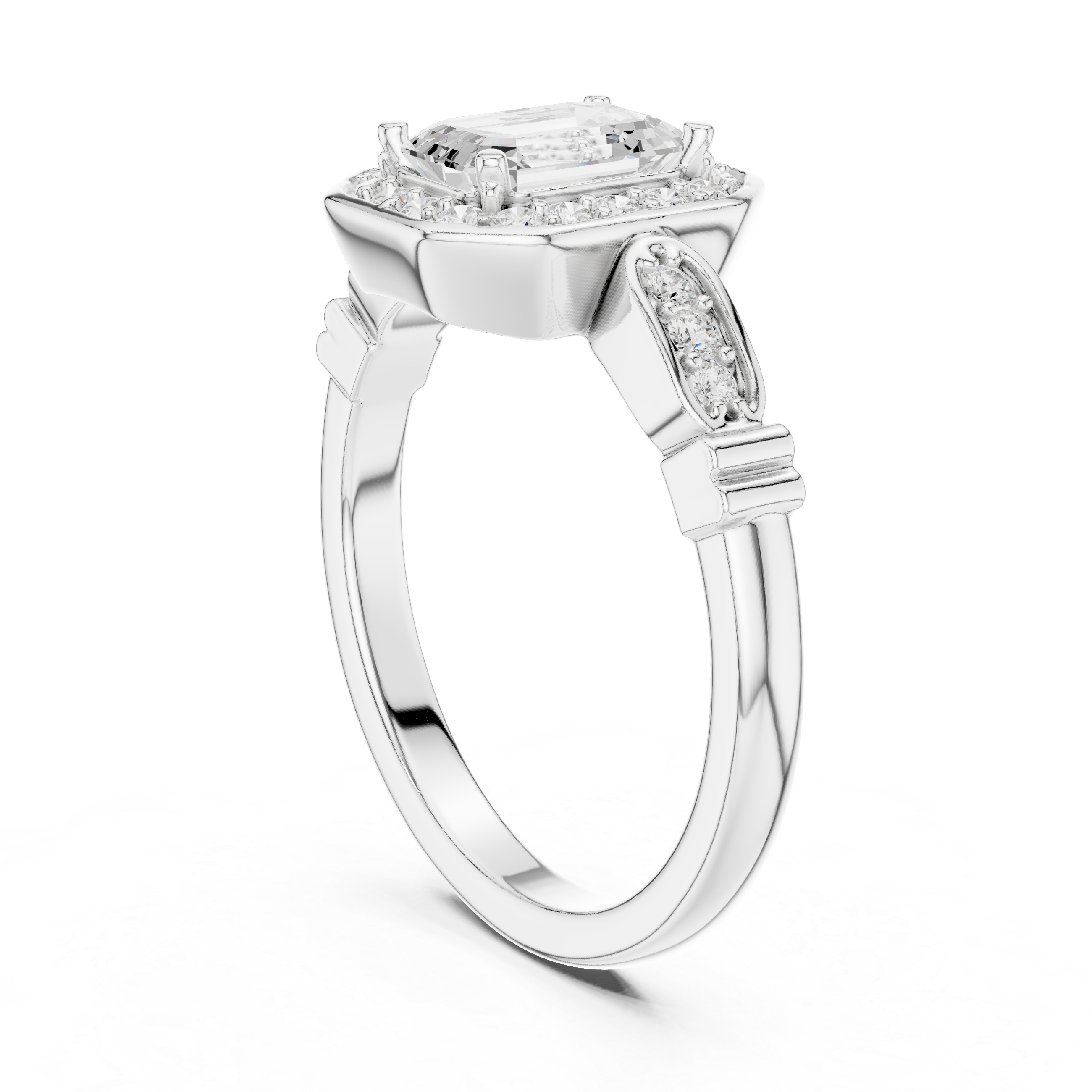Emerald Cut Halo Engagement Ring – Vintage Inspired Diamond Bridal Ring