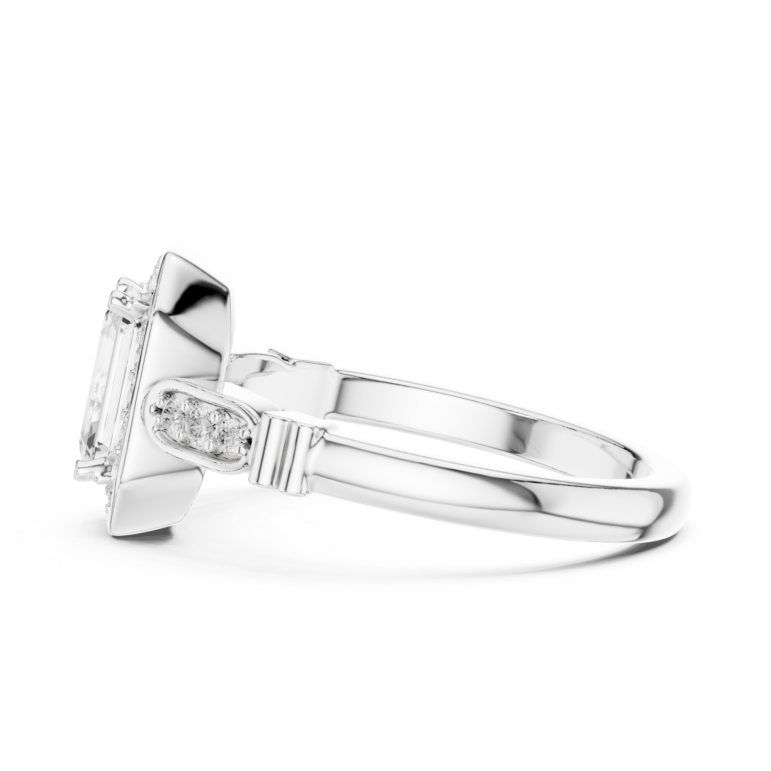 Emerald Cut Halo Engagement Ring – Vintage Inspired Diamond Bridal Ring
