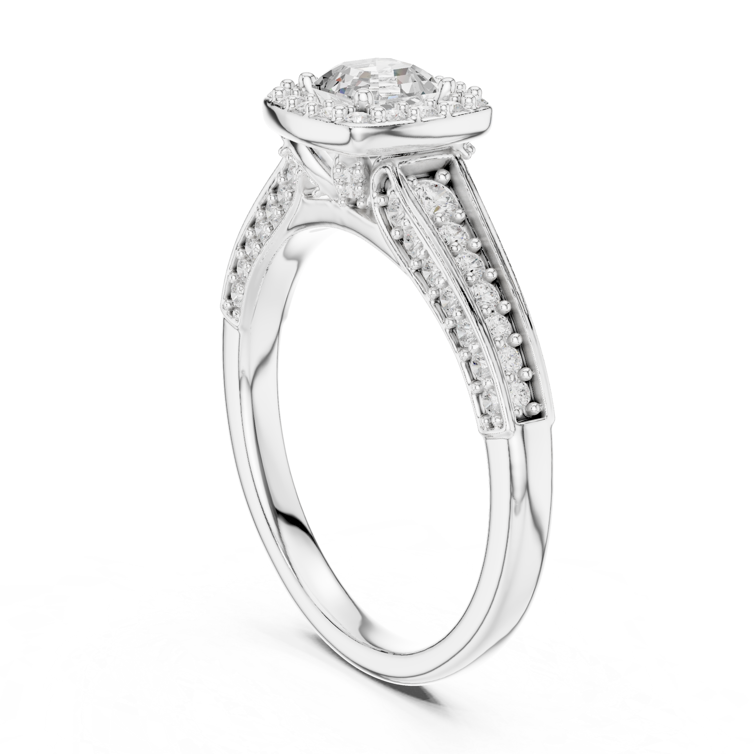 Emerald Cut Halo Engagement Ring – Double Row Pavé Diamond Bridal Ring