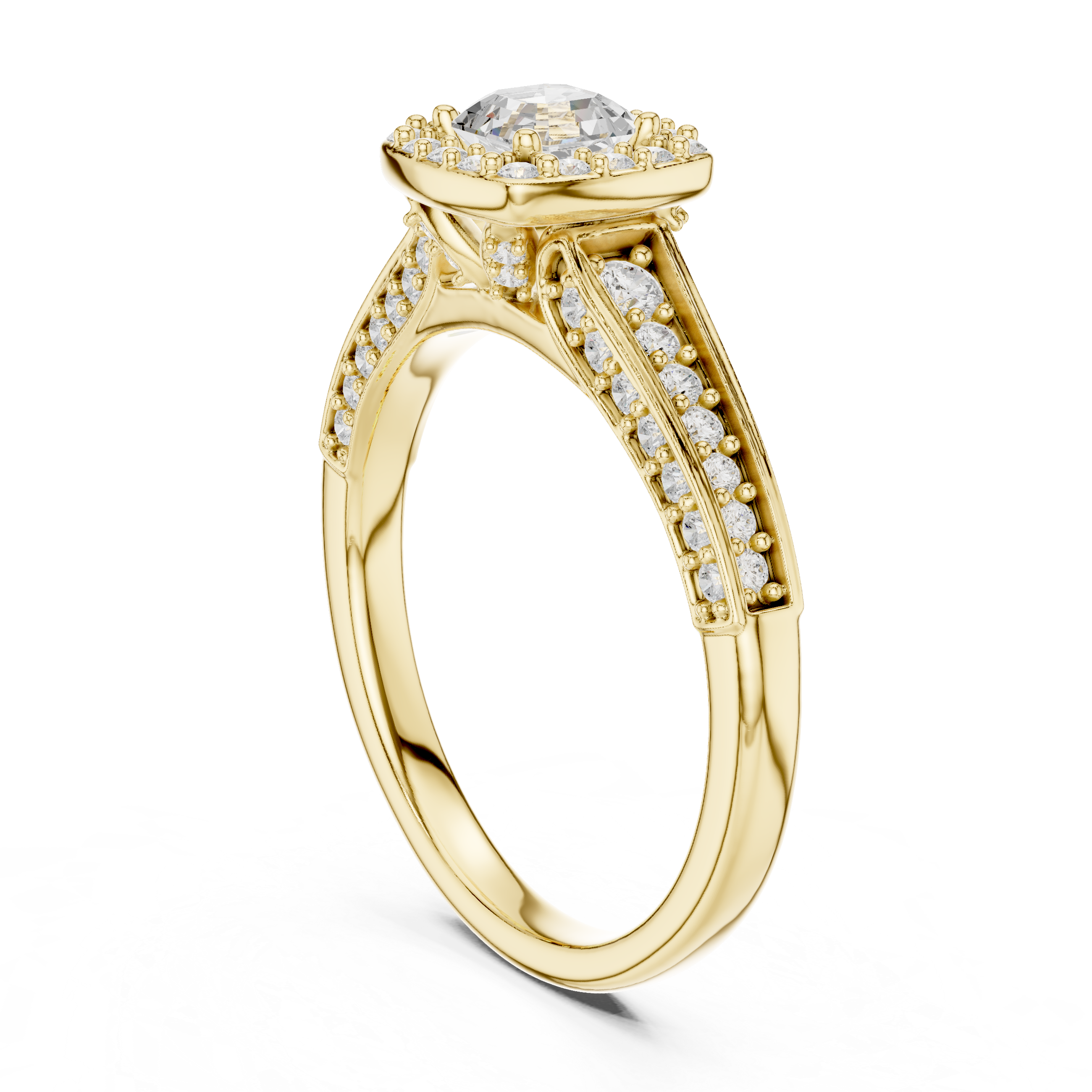 Emerald Cut Halo Engagement Ring – Double Row Pavé Diamond Bridal Ring